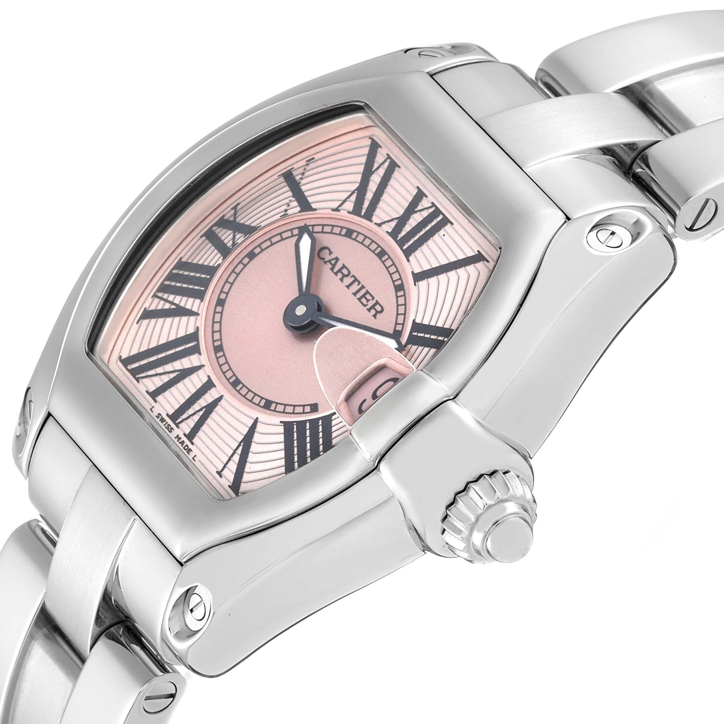Cartier Roadster Small Pink Dial Steel Ladies Watch W62017V3 For Sale 1