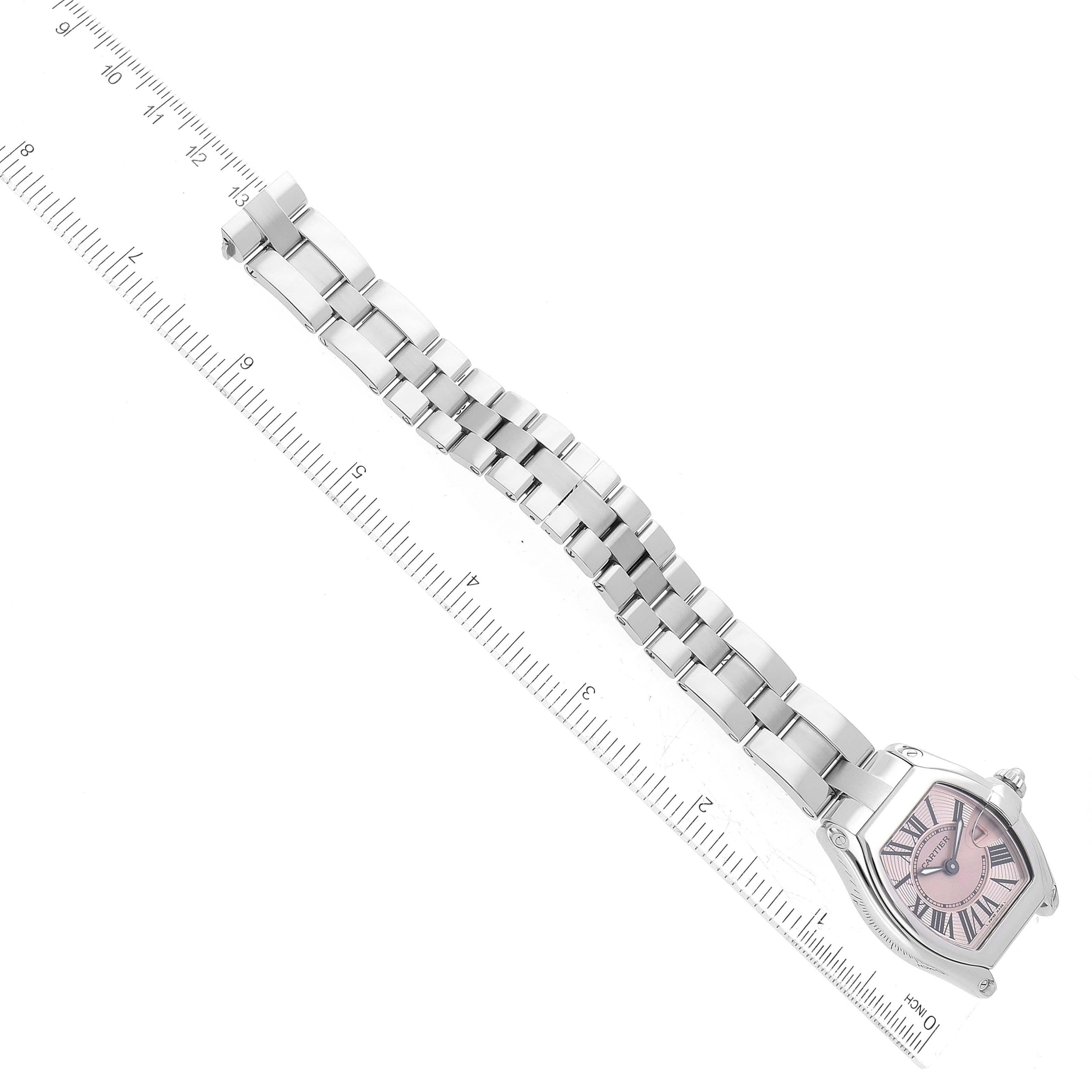 Cartier Roadster Small Pink Dial Steel Ladies Watch W62017V3 For Sale 4