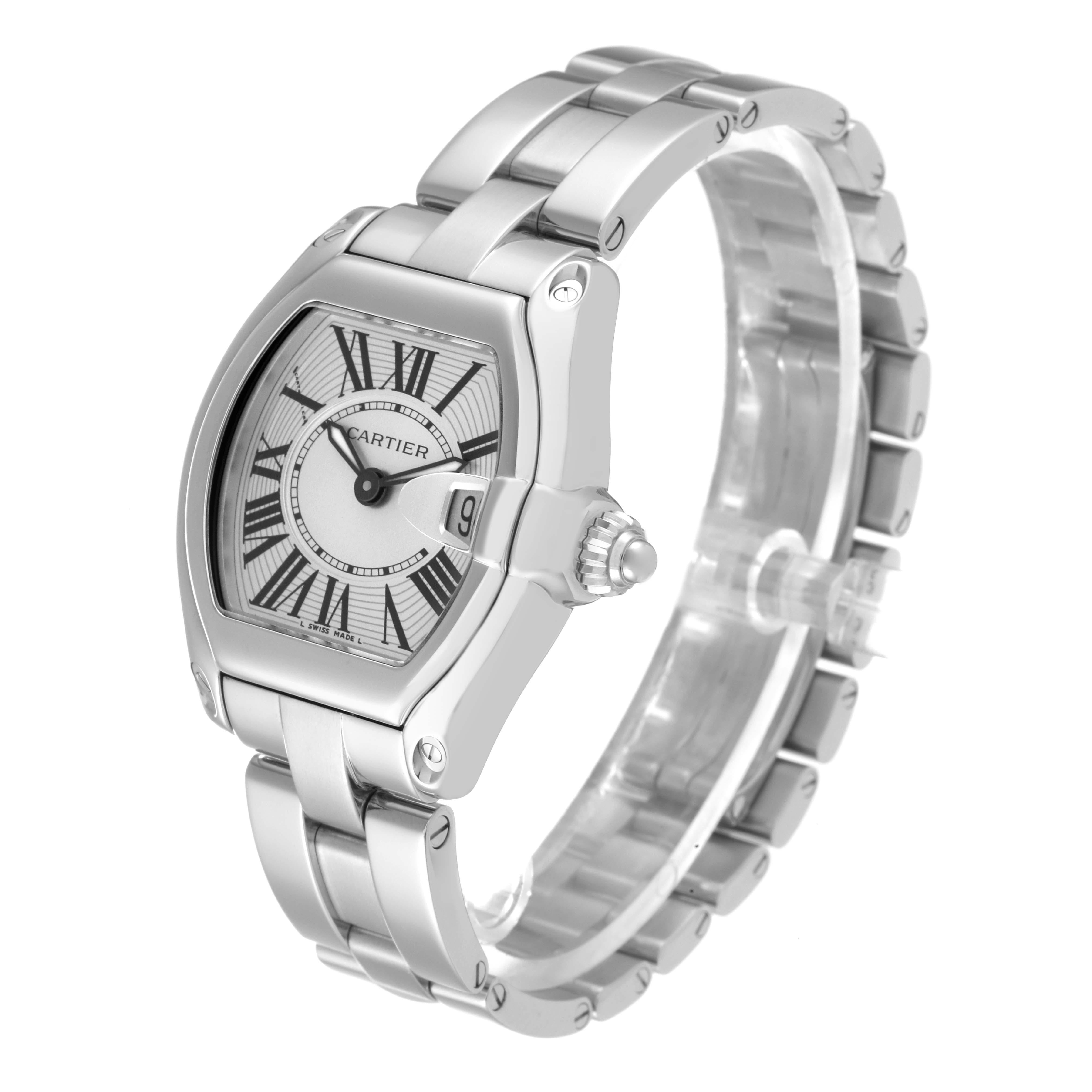 Women's Cartier Roadster Small Silver Dial Steel Ladies Watch W62016V3 Box Papers