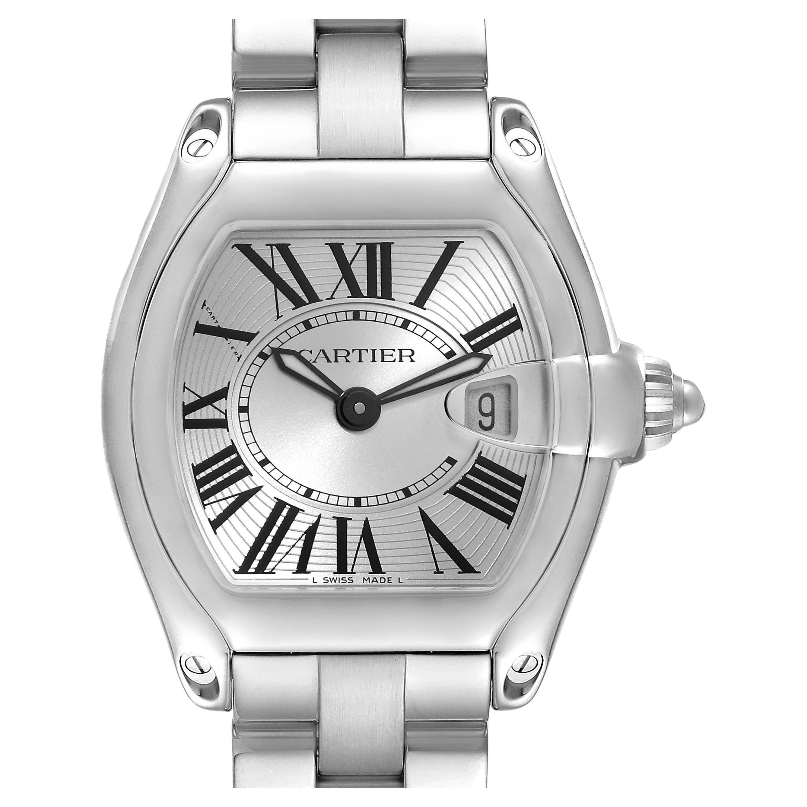 Cartier Roadster Small Silver Dial Steel Ladies Watch W62016V3 Box Papers