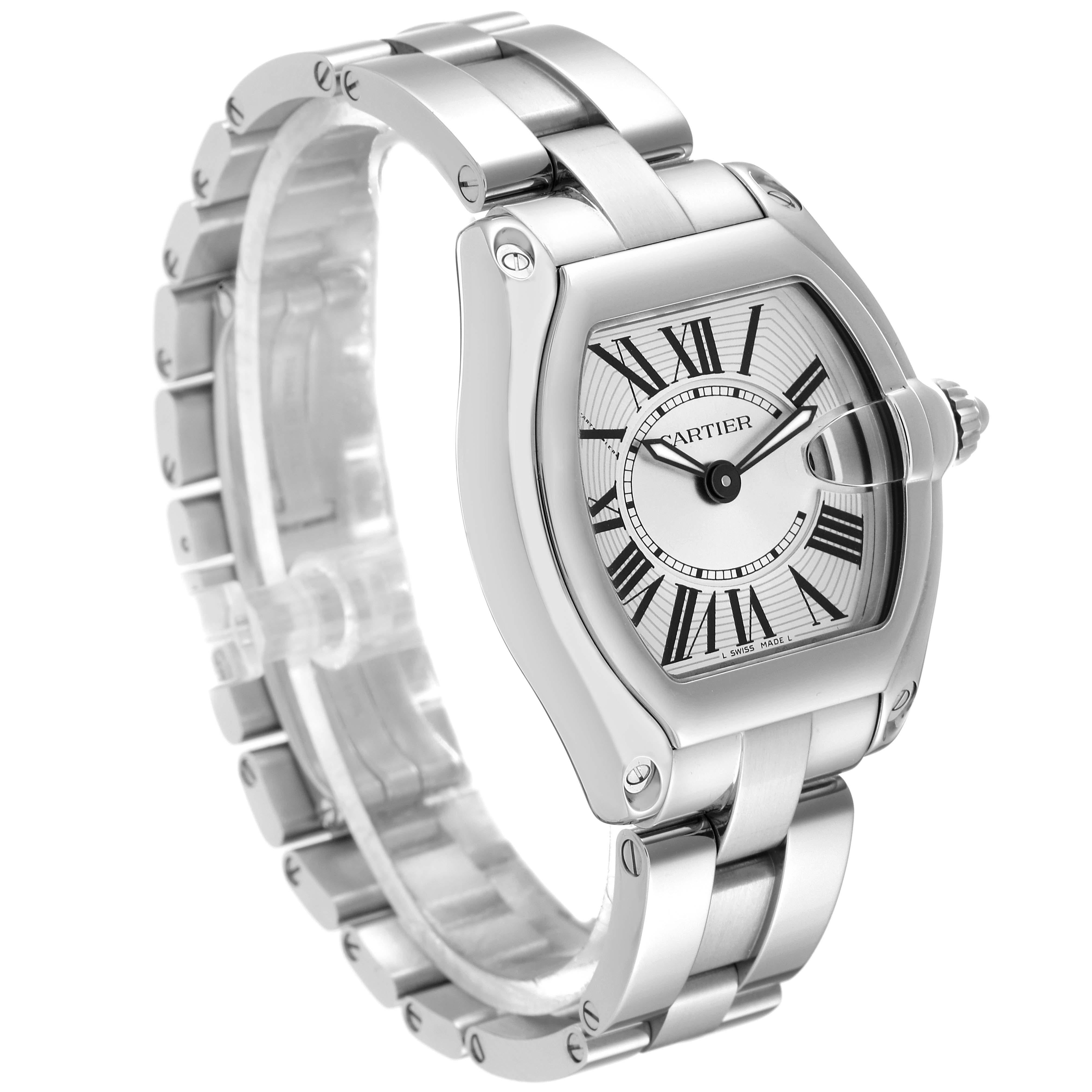 Cartier Roadster Small Silver Dial Steel Ladies Watch W62016V3 In Excellent Condition For Sale In Atlanta, GA