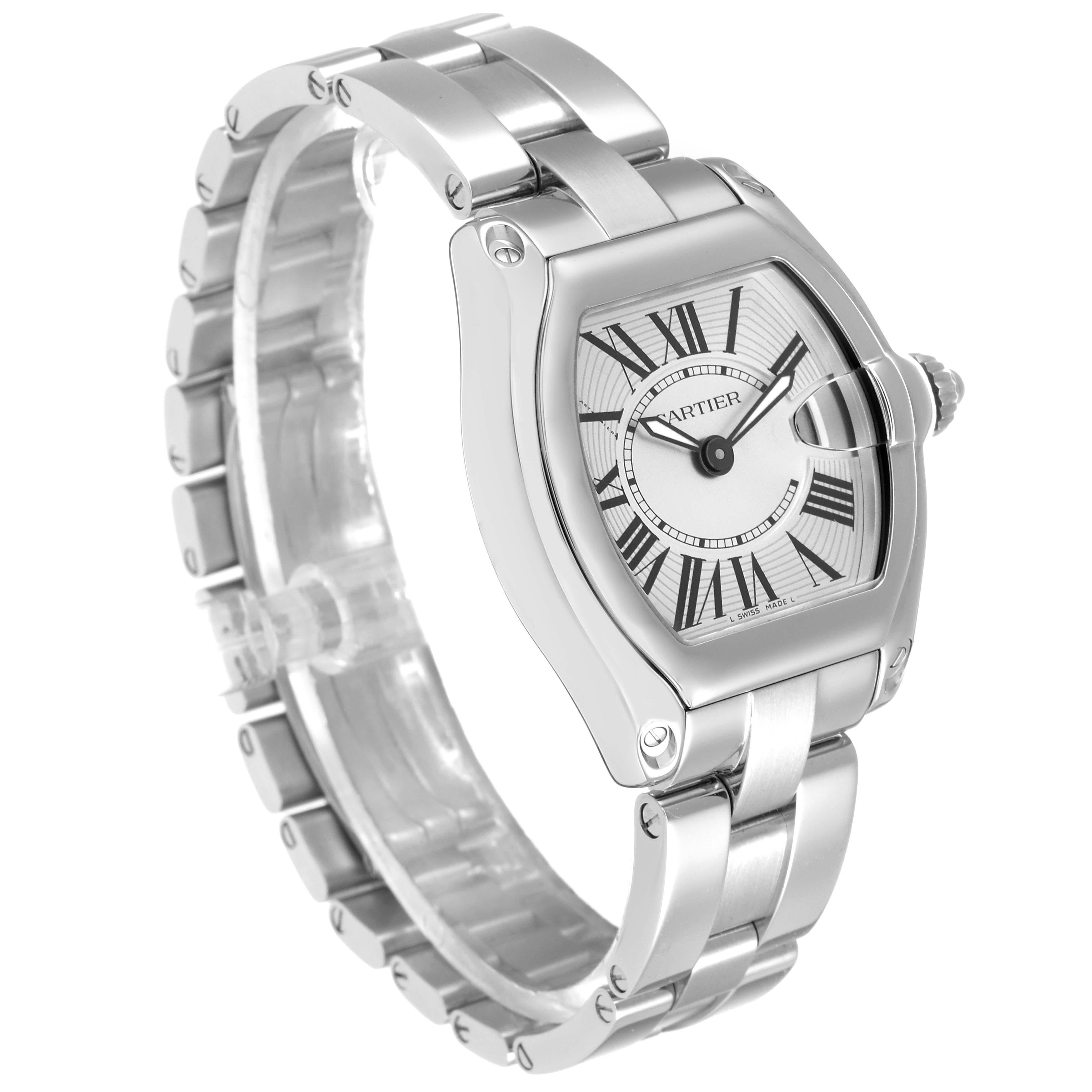 Cartier Roadster Small Silver Dial Steel Ladies Watch W62016V3 Papers In Excellent Condition In Atlanta, GA