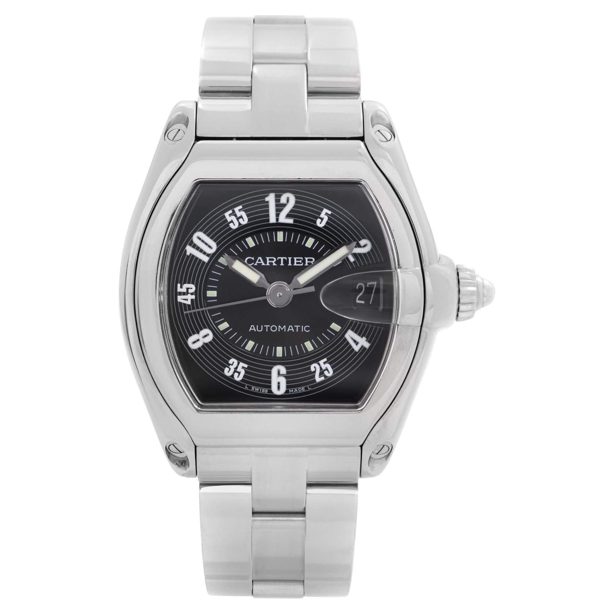 Cartier Roadster Stainless Steel Black Dial Mens Automatic Watch W62004V3