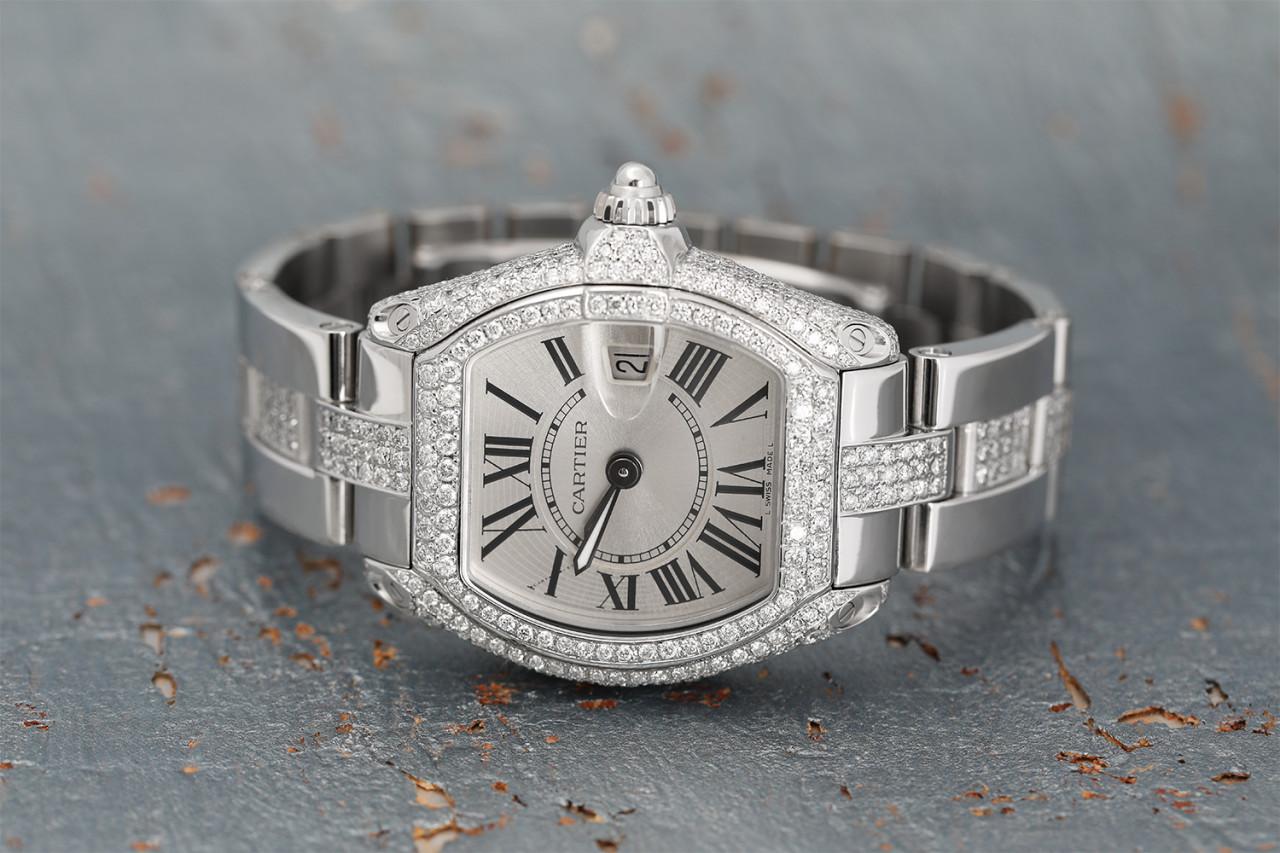 Taille ronde Cartier Bracelet routier en acier inoxydable avec étui à diamants et centre W62016V3  en vente