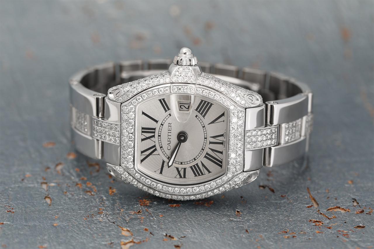 Cartier Roadster Caja de acero con diamantes y brazalete central W62016V3 Corte redondo en venta