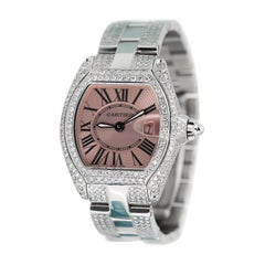 Orologio Cartier Roadster con cassa e bracciale laterale in acciaio con diamanti W62016V3