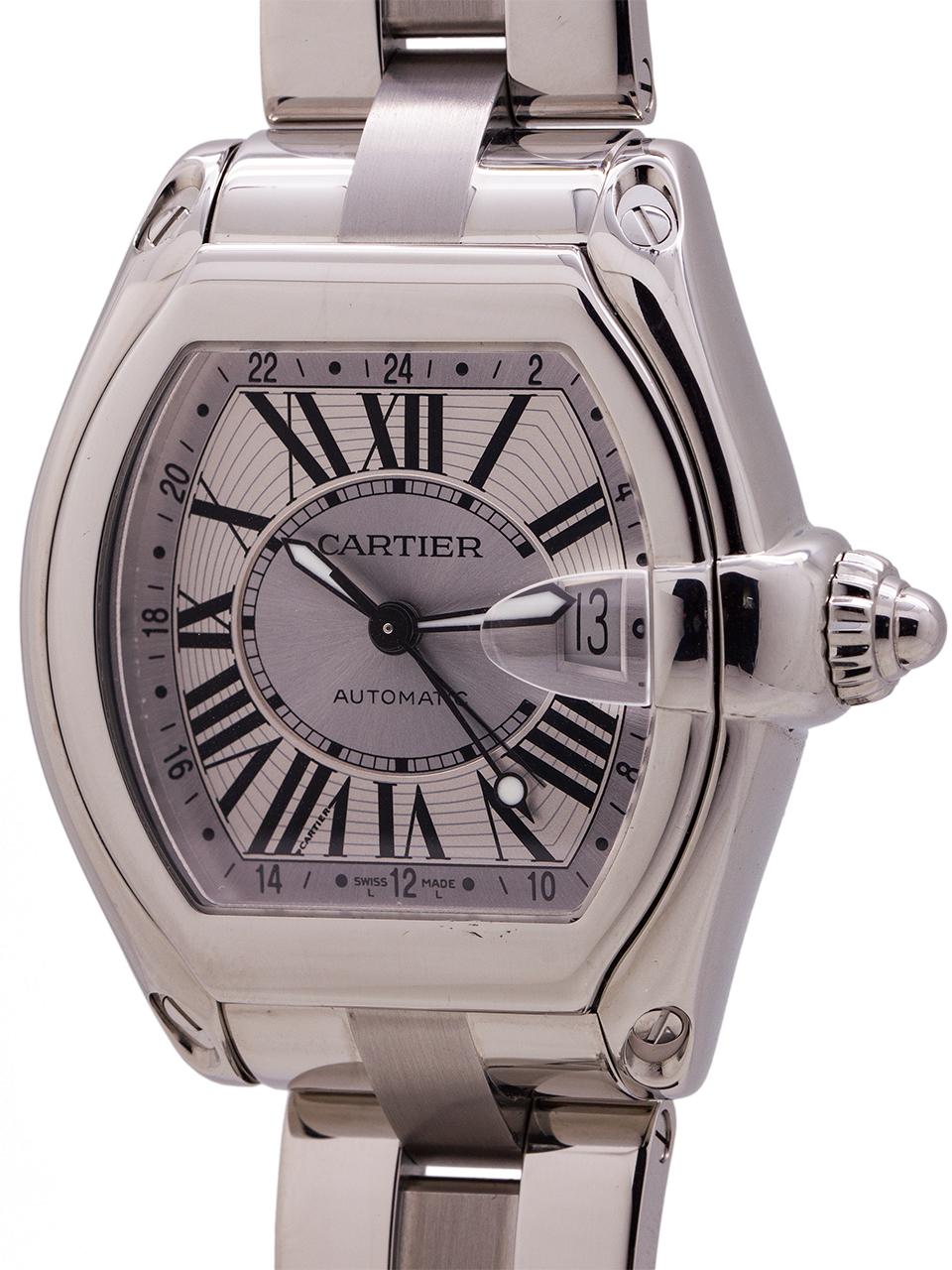 Cartier Roadster Stainless Steel XL GMT Ref 2722, circa 2000s In Excellent Condition For Sale In West Hollywood, CA