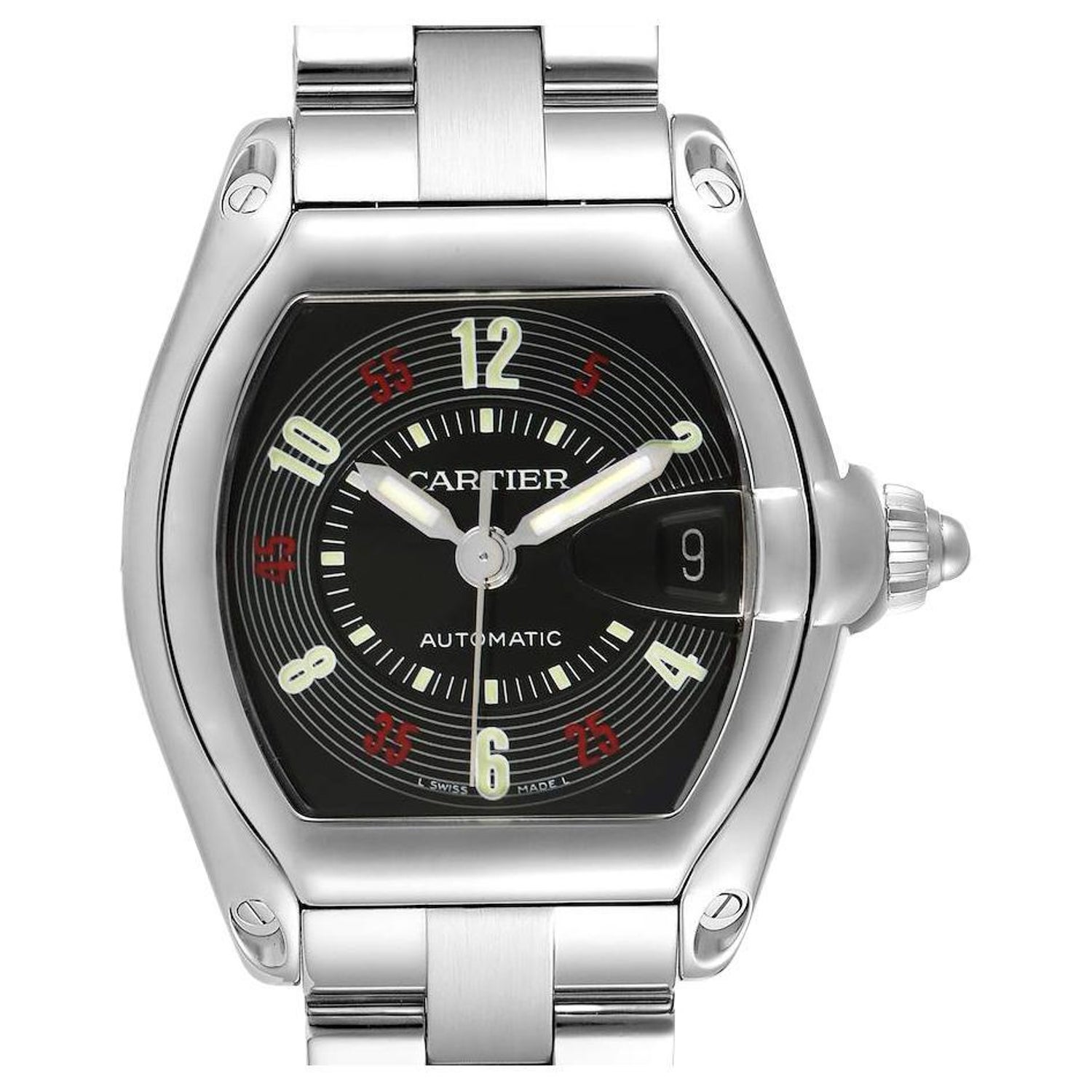 Cartier Roadster Vegas Roulette Red Green Steel Mens Watch W62002V3 For  Sale at 1stDibs
