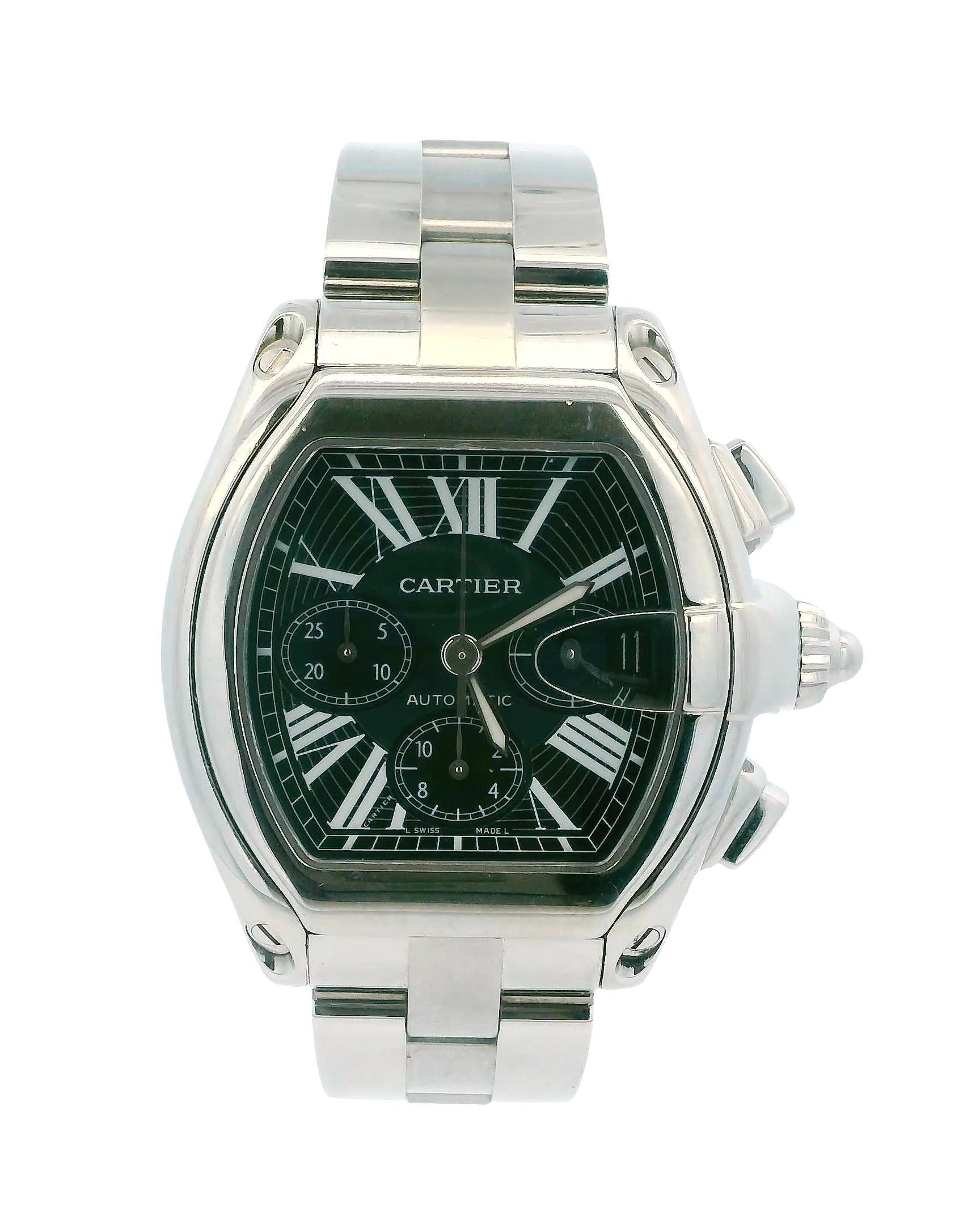 Cartier Roadster W62020X6 Black Dial Mens Watch In Good Condition For Sale In Great Neck Plaza, NY