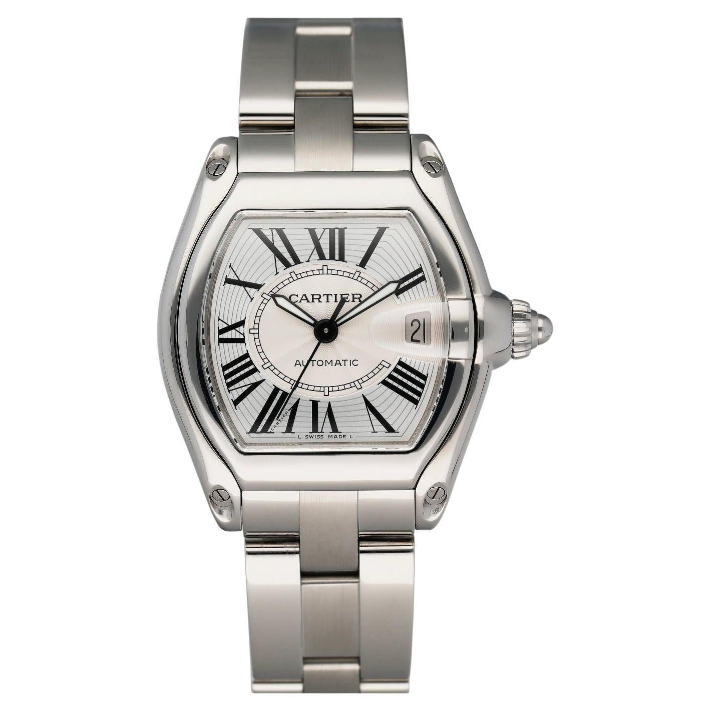 Men's Stainless Steel Cartier Santos Roadster with a Black Leather