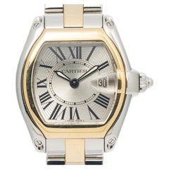 Cartier Roadster W62026Y4, 18 Karat Gelbgold, zweifarbig, silbernes Zifferblatt, Quarzwerk, Damenuhr, 30 mm