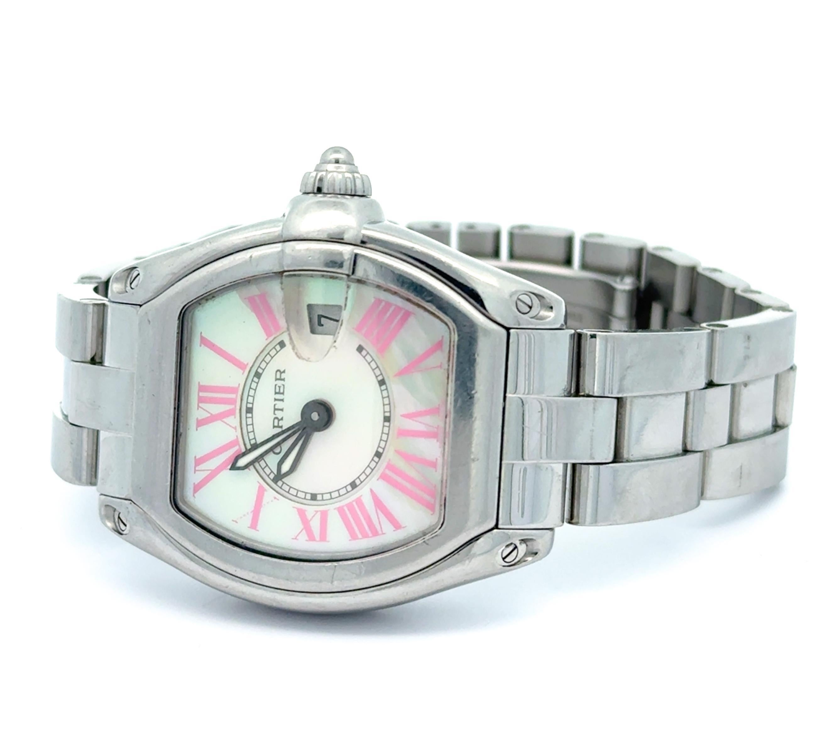 Cartier Roadster W6206006 Orologio al quarzo in acciaio inossidabile con quadrante in madreperla da 32 mm in vendita 1