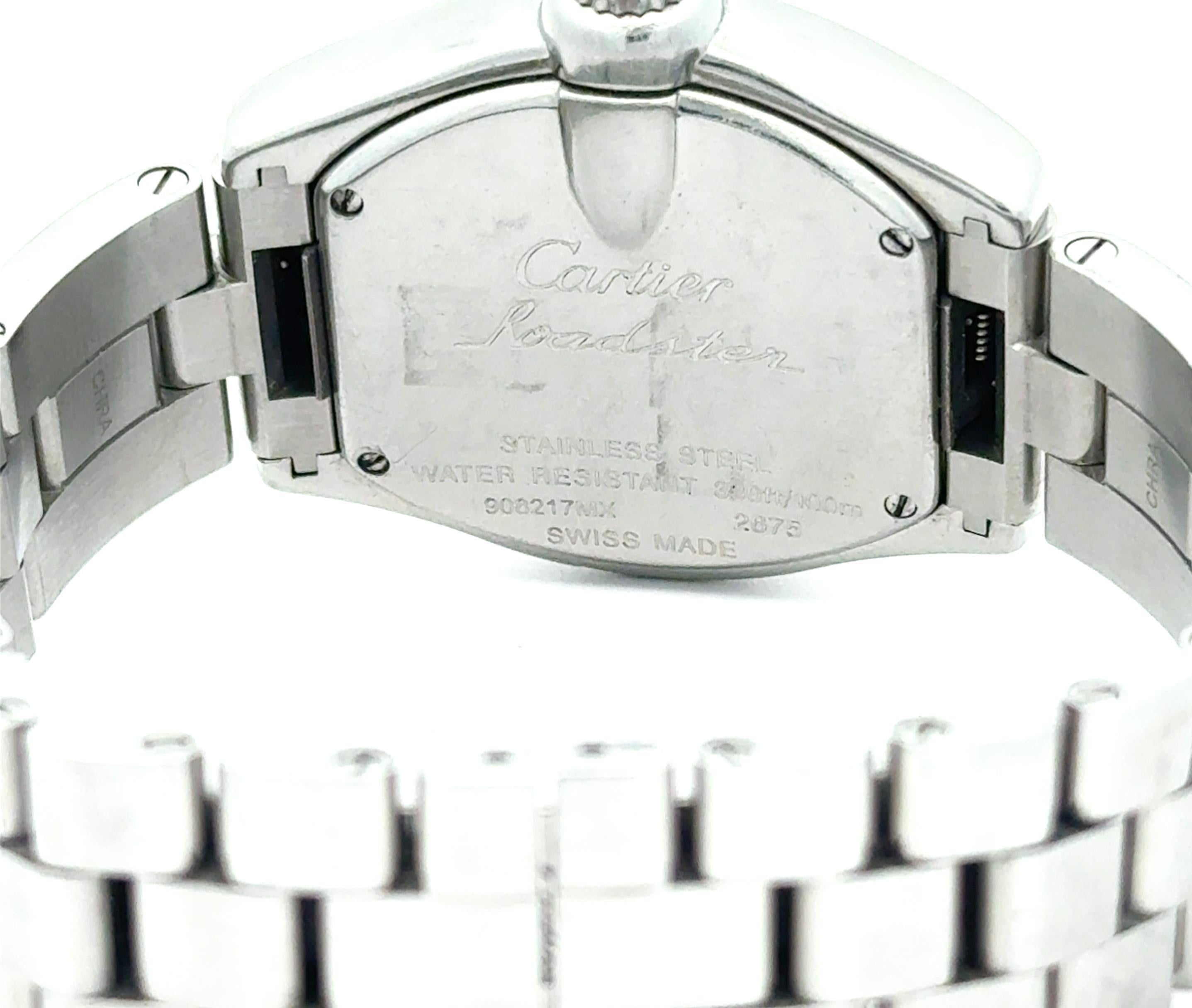 Cartier Roadster W6206006 Orologio al quarzo in acciaio inossidabile con quadrante in madreperla da 32 mm in vendita 3