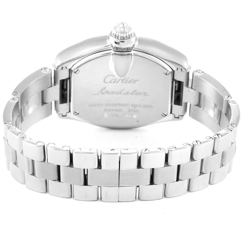 Cartier Roadster White Gold Diamond Ladies Watch WE5002X2 Box Papers In Excellent Condition For Sale In Atlanta, GA