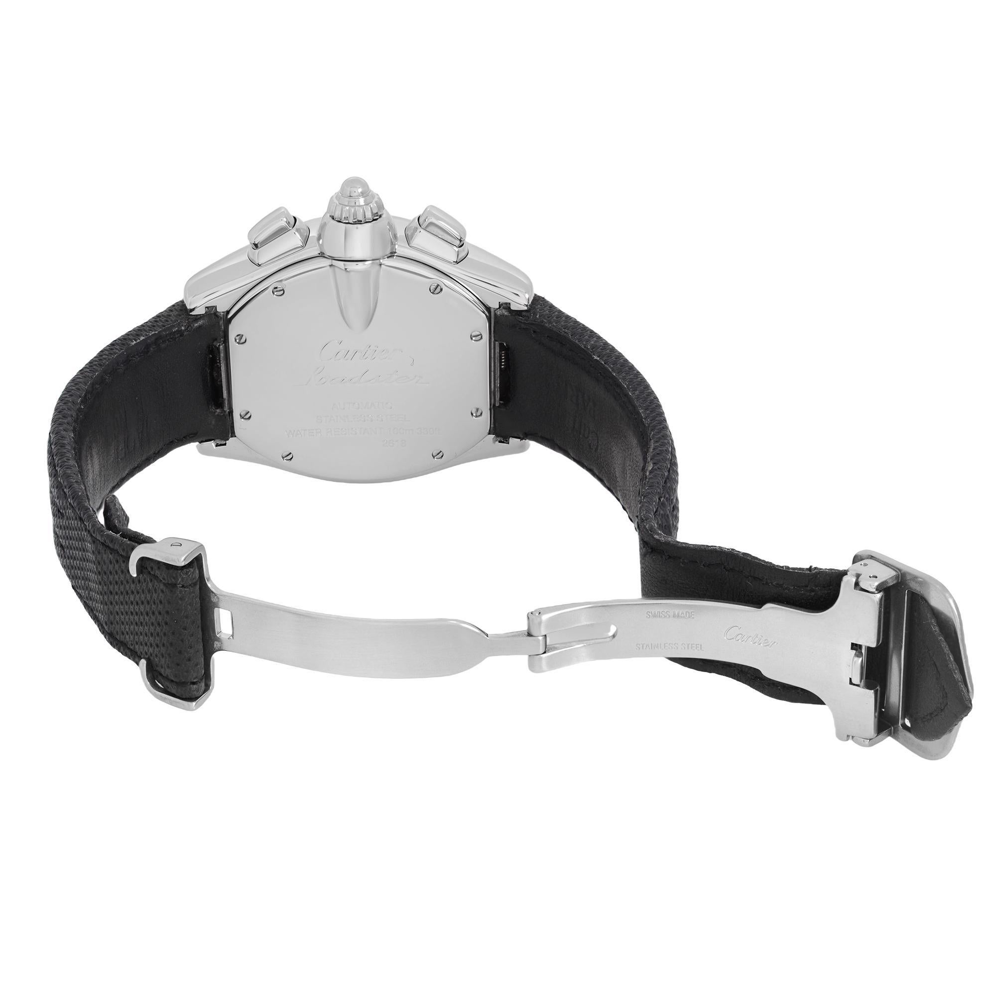 Cartier Roadster XL Steel Chronograph Black Dial Automatic Watch W62007X6 In Excellent Condition In New York, NY