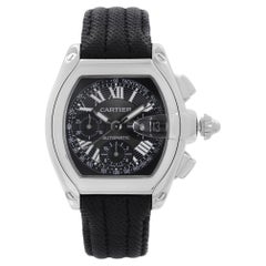 Cartier Montre Roadster XL en acier avec chronographe et cadran noir, automatique, W62007X6