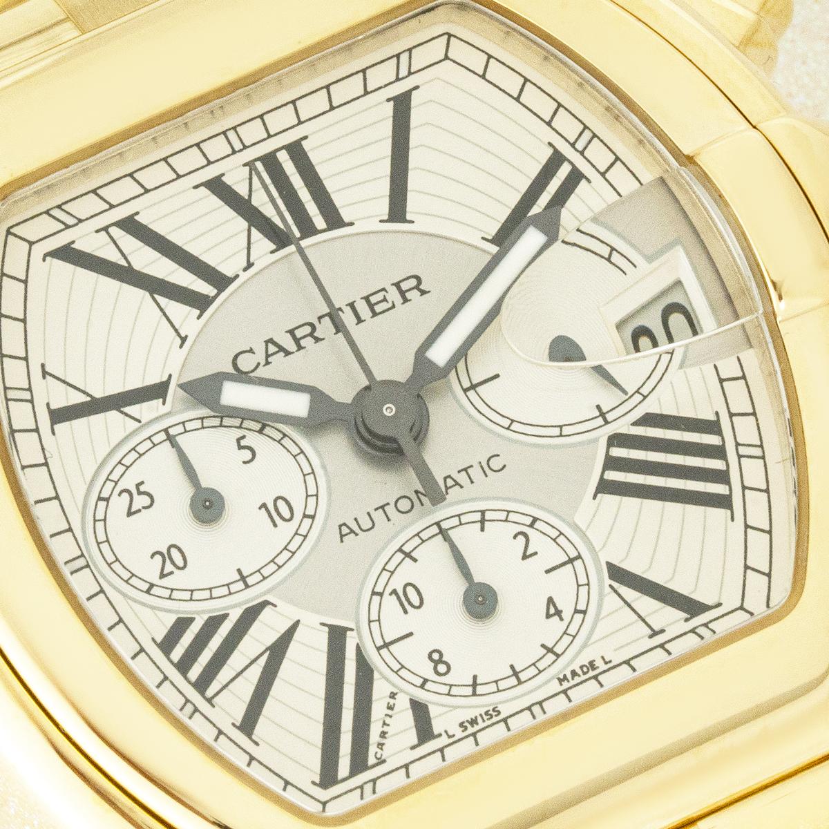Cartier Roadster XL Chrono 18k Y/G Silver Dial W62021Y2 in vendita 1
