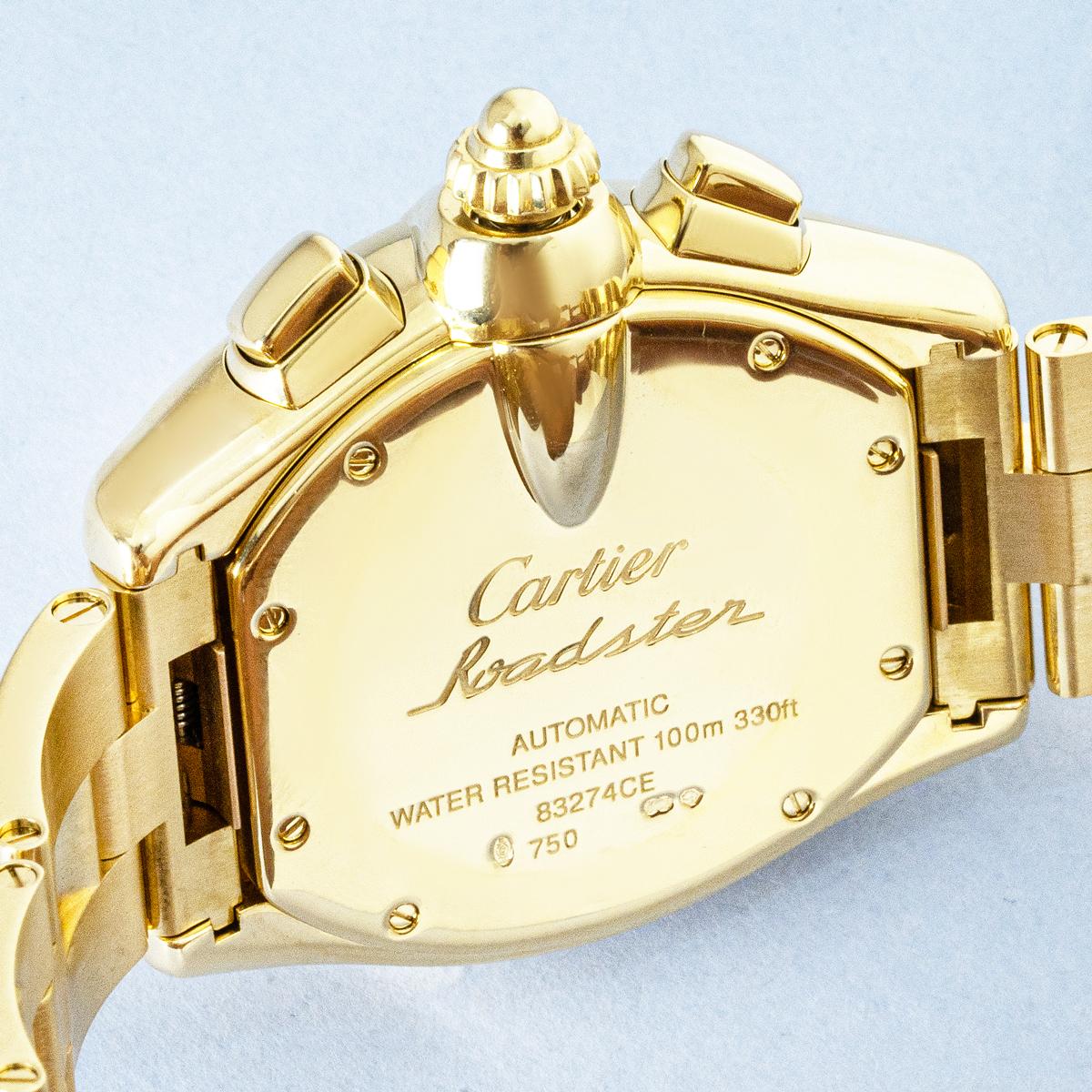 Cartier Roadster XL Chrono 18k Y/G Silver Dial W62021Y2 in vendita 2