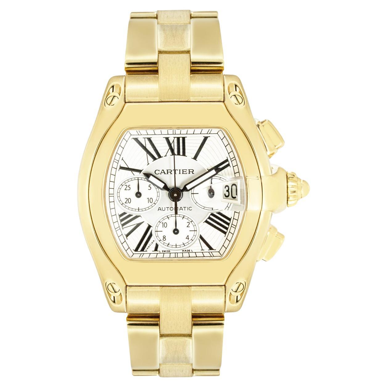 Cartier Roadster XL Chrono 18k Y/G Silver Dial W62021Y2 in vendita