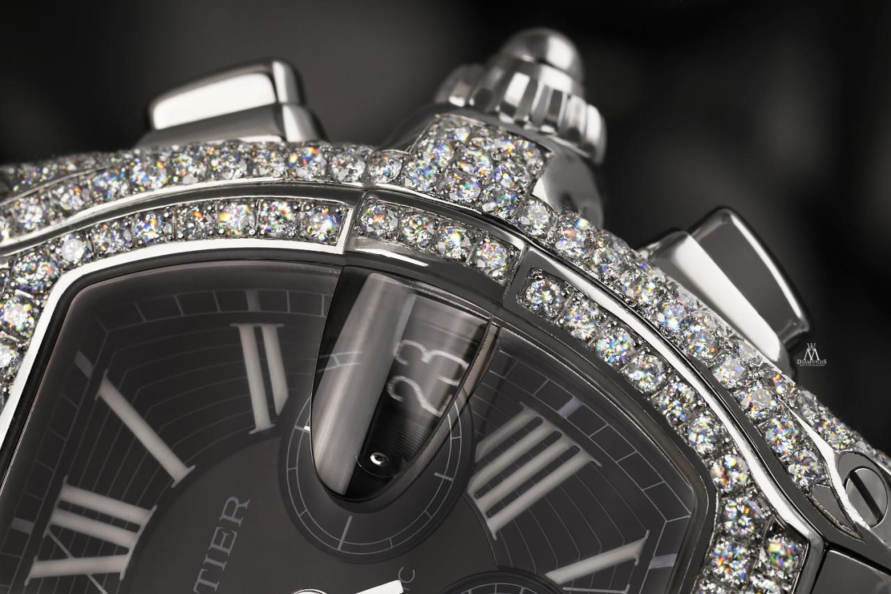 Reloj Cartier Roadster XL Cronógrafo Acero inoxidable Diamante Esfera Negra W62020X6