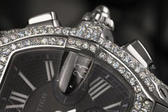 Cartier Roadster XL Chrono Stainless Steel Diamond Watch Black Dial W62020X6
