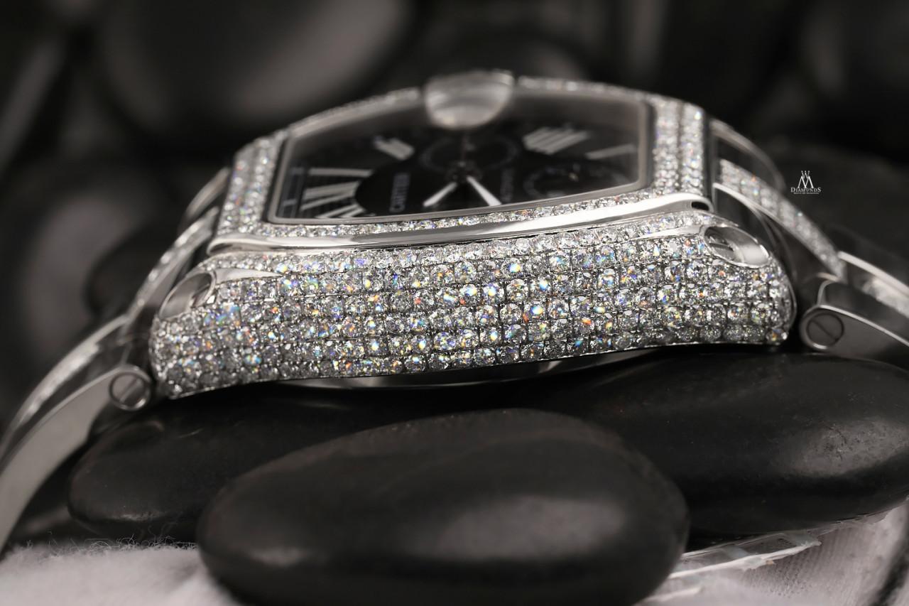 Cartier Roadster XL Chrono Edelstahl Diamant-Uhr mit schwarzem Zifferblatt W62020X6 (Rundschliff) im Angebot