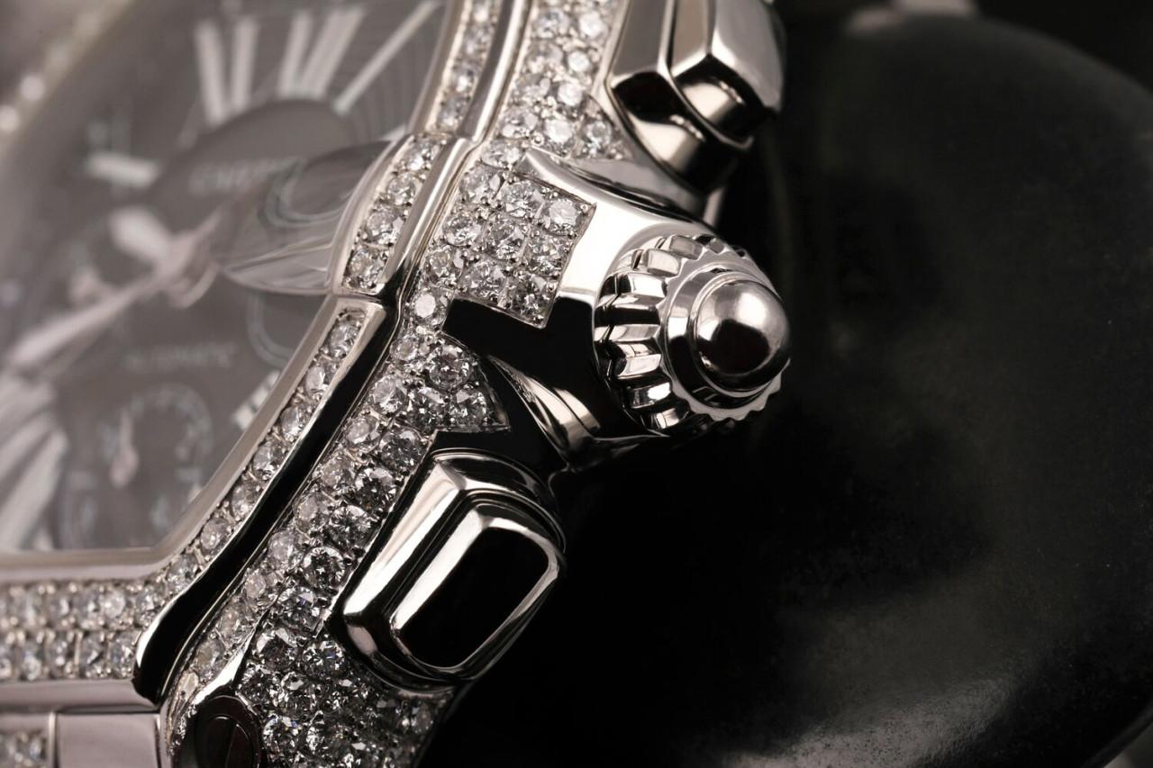 Cartier Roadster XL Chrono Edelstahl Diamant-Uhr mit schwarzem Zifferblatt W62020X6 im Zustand „Hervorragend“ im Angebot in New York, NY