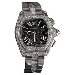 Cartier Roadster XL Chrono Orologio in acciaio inossidabile con diamanti Quadrante nero W62020X6