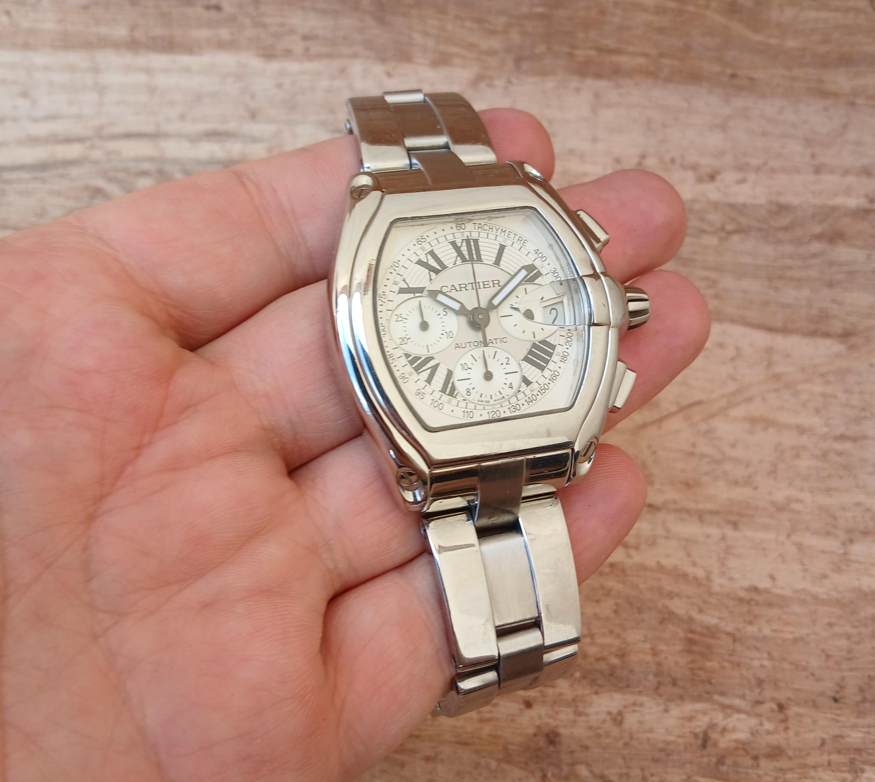 Reloj Cartier Roadster XL Cronógrafo 2618 Automático Acero Inoxidable en venta 10