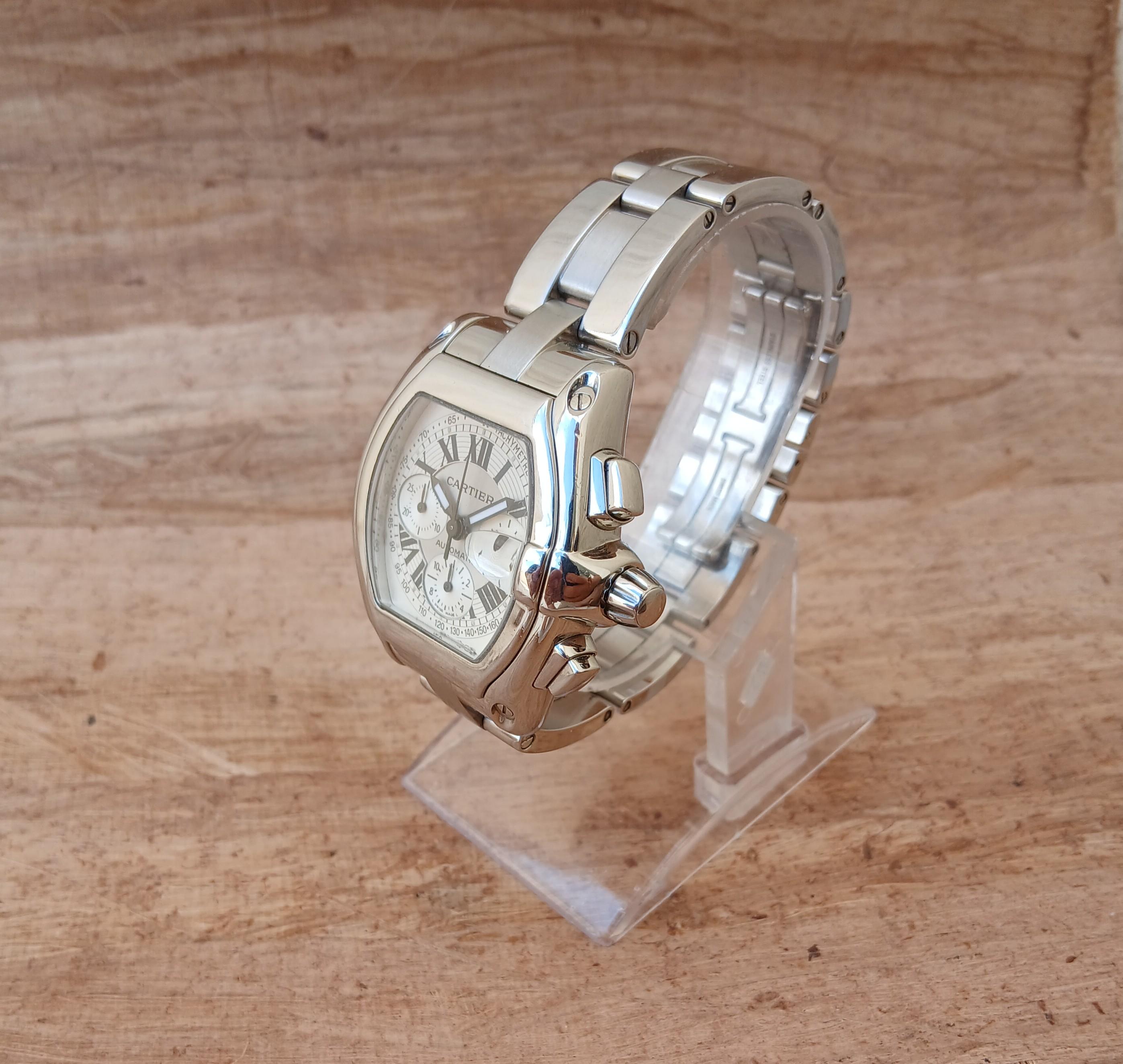 Reloj Cartier Roadster XL Cronógrafo 2618 Automático Acero Inoxidable en venta 2