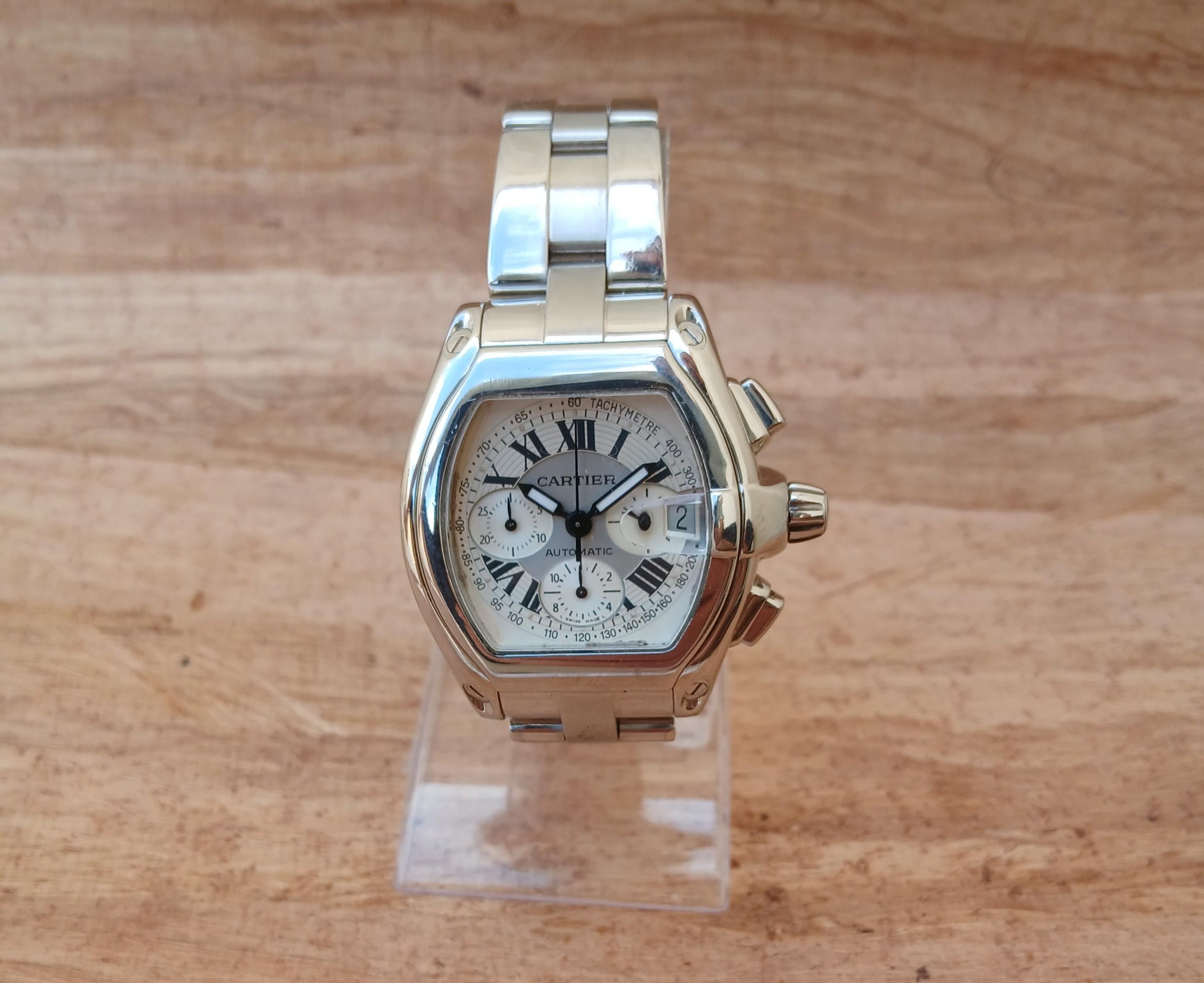 Reloj Cartier Roadster XL Cronógrafo 2618 Automático Acero Inoxidable en venta 3