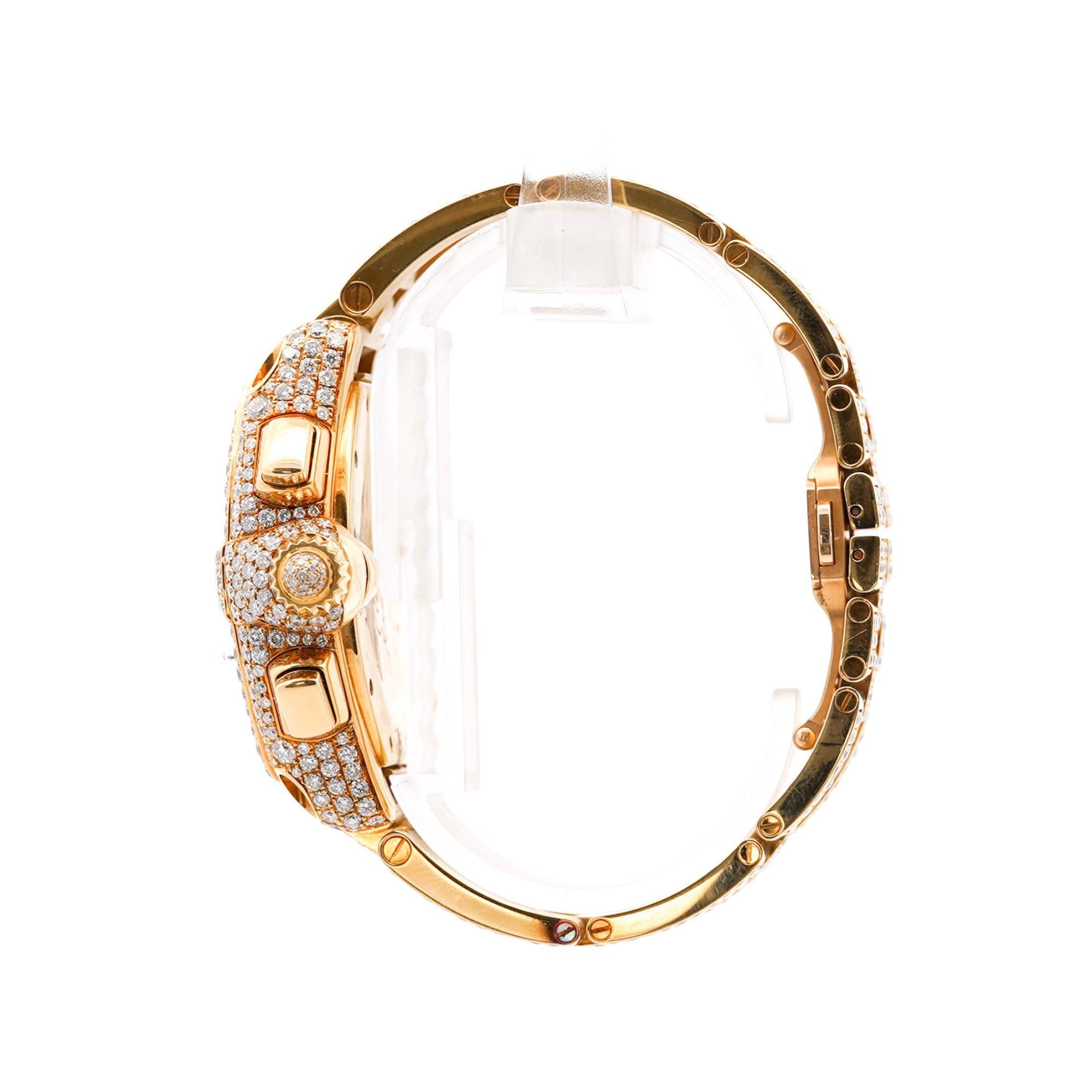 Cartier Roadster XL Chronograph 2619 in 18K Gold Full Diamond Watch For Sale 7