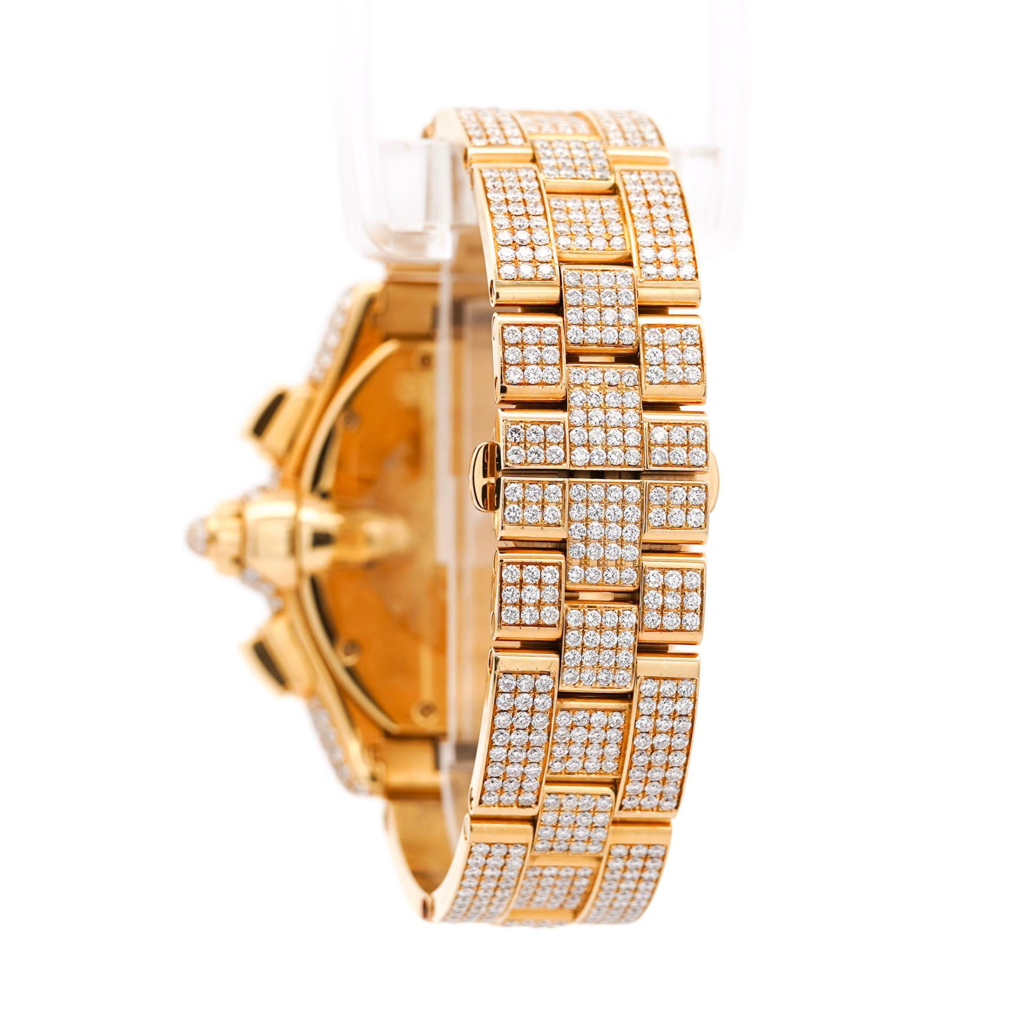 Cartier Roadster XL Chronograph 2619 in 18K Gold Full Diamond Watch For Sale 9