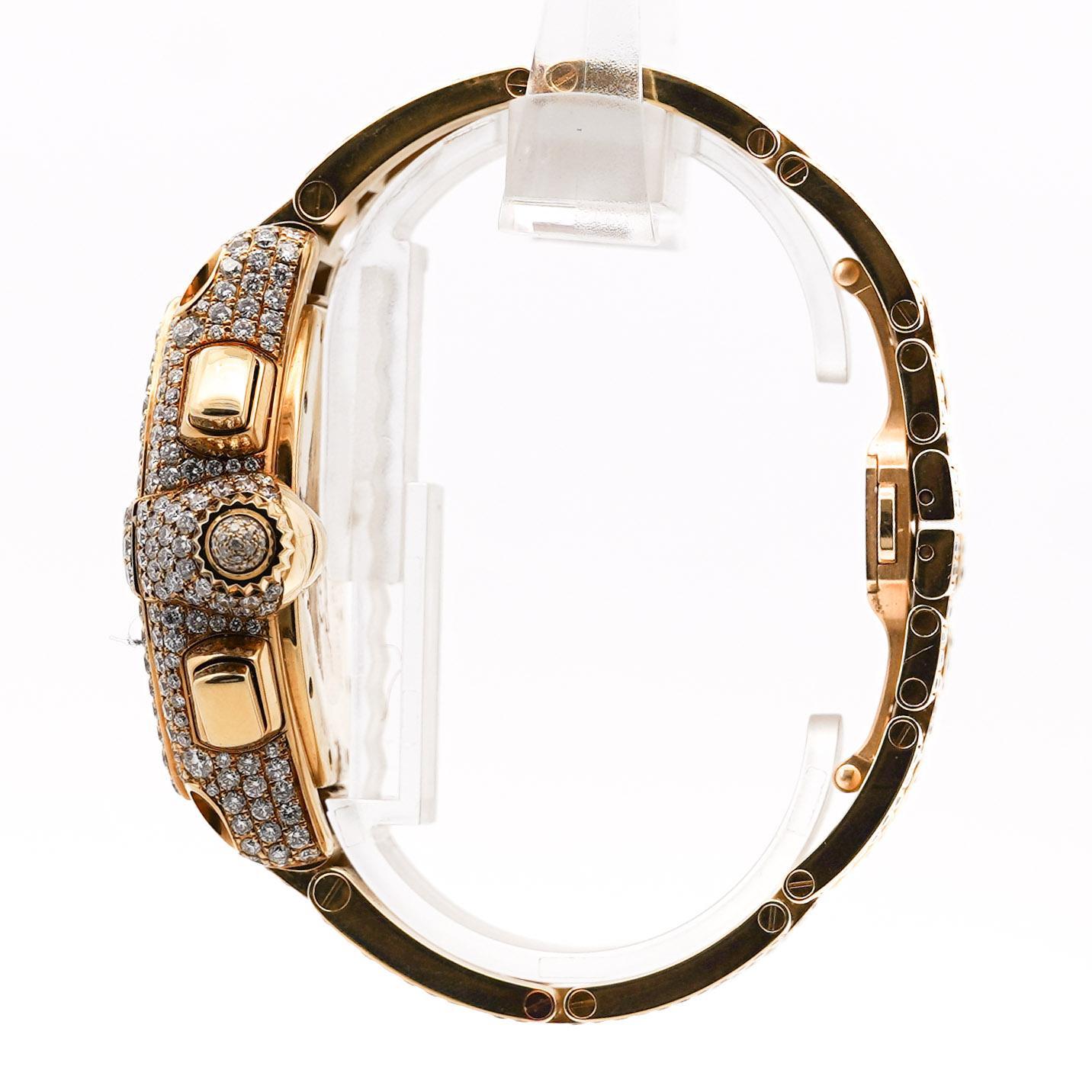Cartier Roadster XL Chronograph 2619 in 18K Gold Full Diamond Watch For Sale 1