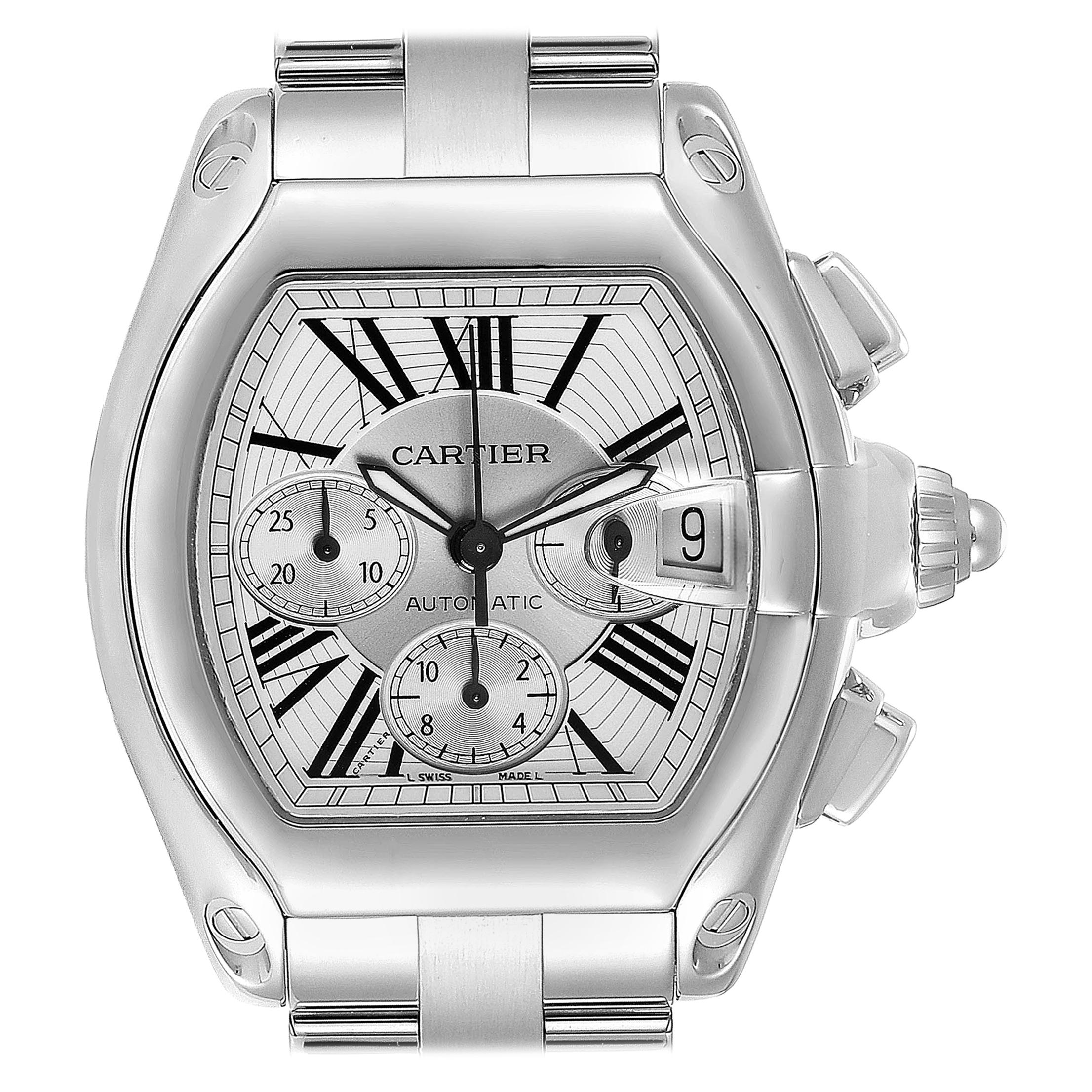 Cartier Roadster XL Chronograph Automatic Men's Watch W62019X6 Box For Sale