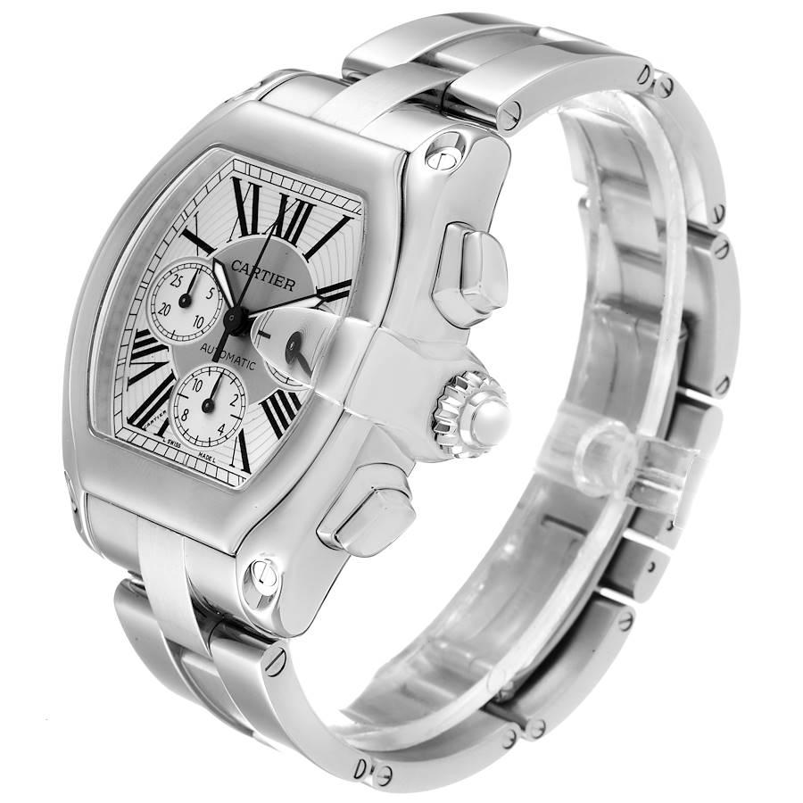 Cartier Roadster XL Chronograph Automatic Steel Mens Watch W62019X6 In Excellent Condition In Atlanta, GA