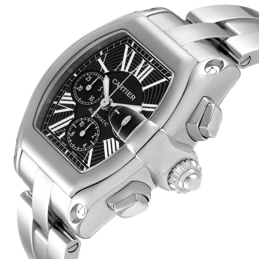 Men's Cartier Roadster XL Chronograph Black Dial Mens Watch W62020X6 Box Papers For Sale