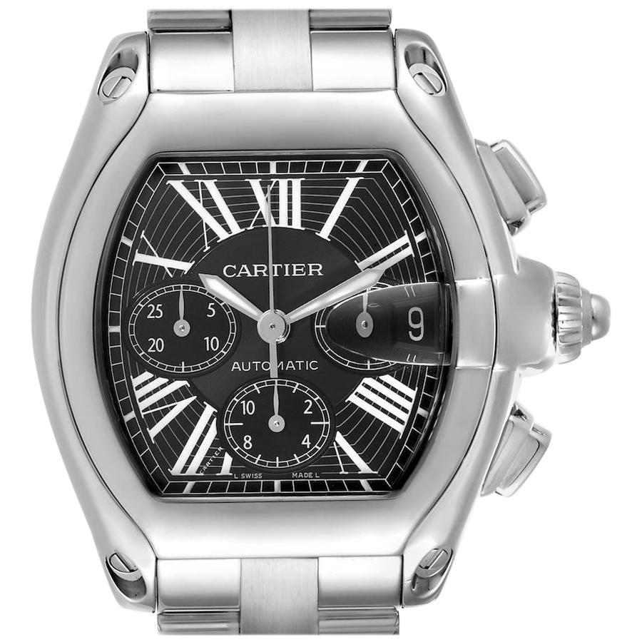 Cartier Roadster XL Chronograph Black Dial Mens Watch W62020X6 Box Papers For Sale