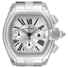 Cartier Roadster XL Chronograph Silver Dial Steel Mens Watch W62019X6 Box Papers