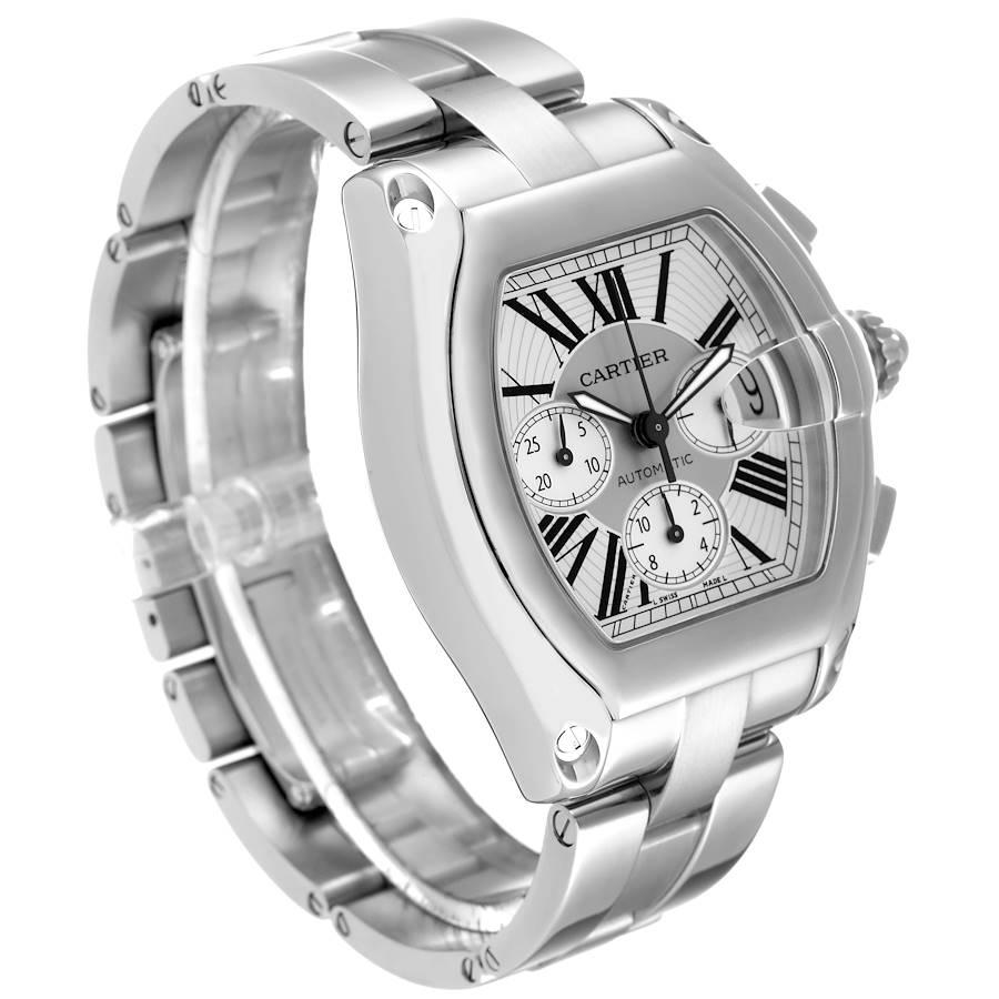 Cartier Roadster XL Chronograph Silver Dial Steel Mens Watch W62019X6 In Excellent Condition In Atlanta, GA