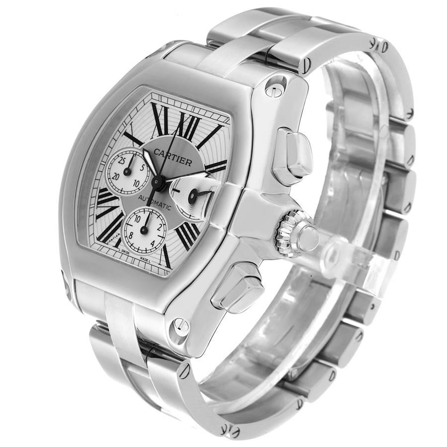 Cartier Roadster XL Chronograph Silver Dial Steel Mens Watch W62019X6 In Excellent Condition In Atlanta, GA