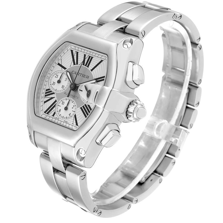 Cartier Roadster XL Chronograph Silver Dial Steel Mens Watch W62019X6 In Excellent Condition For Sale In Atlanta, GA
