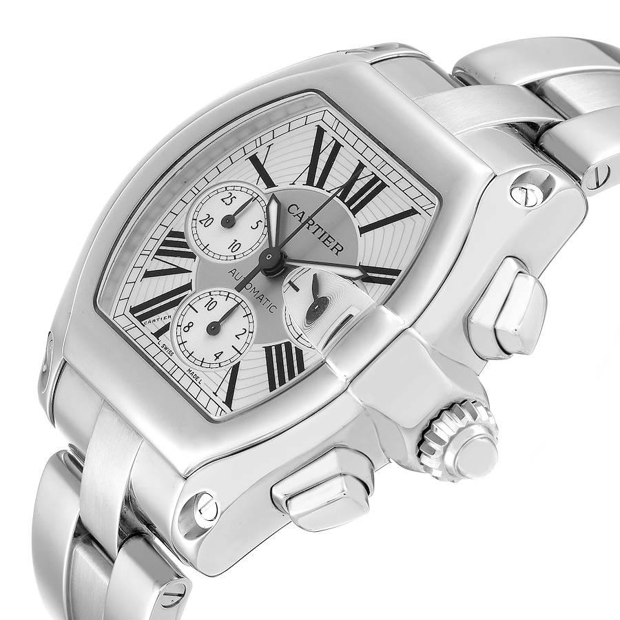 Men's Cartier Roadster XL Chronograph Silver Dial Steel Mens Watch W62019X6 For Sale