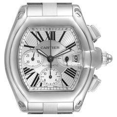 Vintage Cartier Roadster XL Chronograph Silver Dial Steel Mens Watch W62019X6