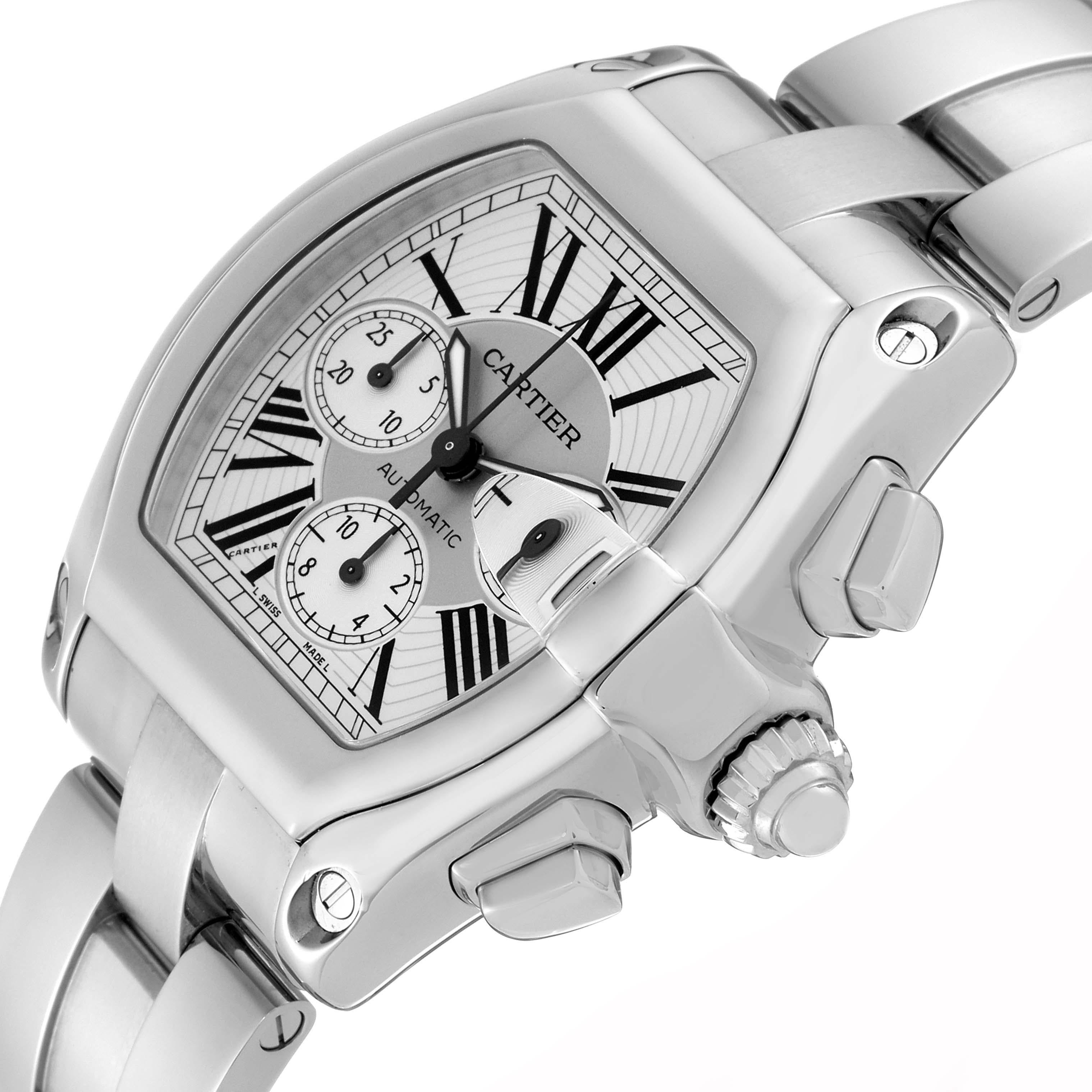 Cartier Roadster XL Chronograph Steel Mens Watch W62019X6 Box Papers For Sale 1
