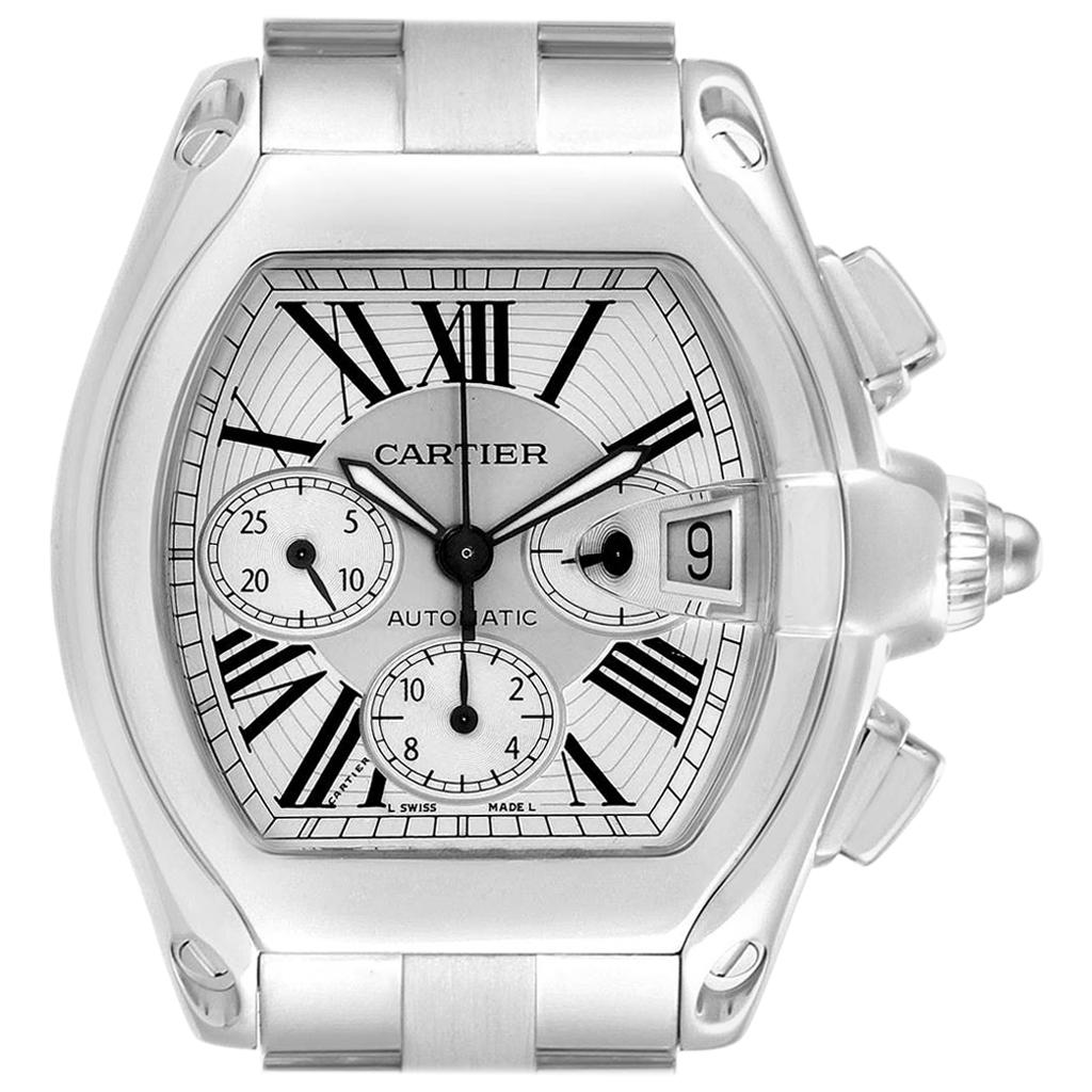 Cartier Roadster XL Chronograph Steel Men’s Watch W62019X6 Box Papers
