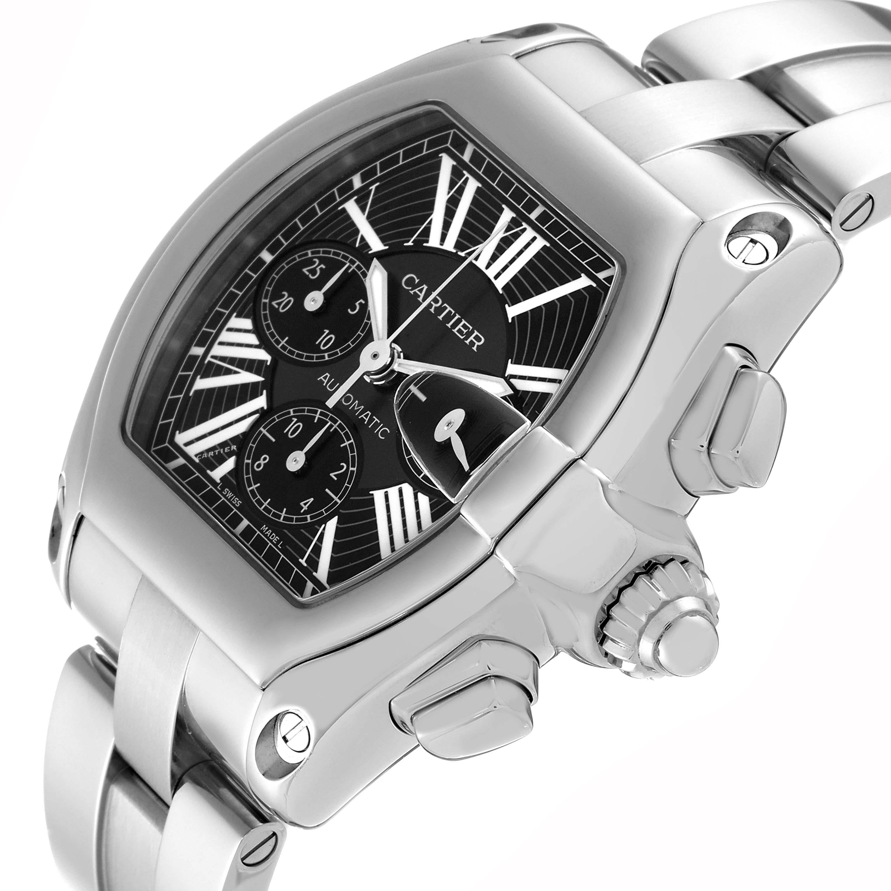 Cartier Roadster XL Chronograph Steel Mens Watch W62020X6 Box Papers For Sale 3