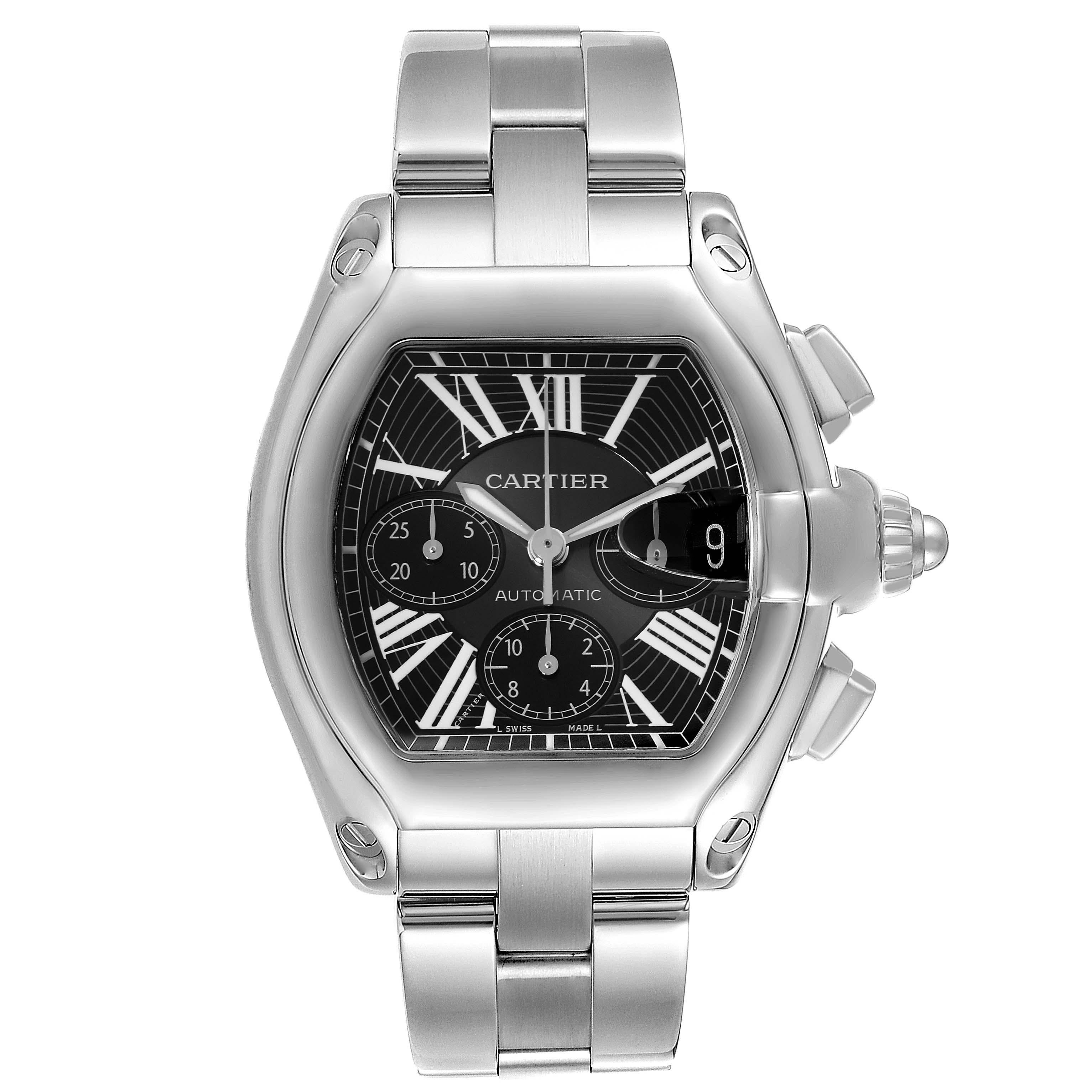 Cartier Roadster XL Chronograph Steel Mens Watch W62020X6 Box Papers For Sale 4