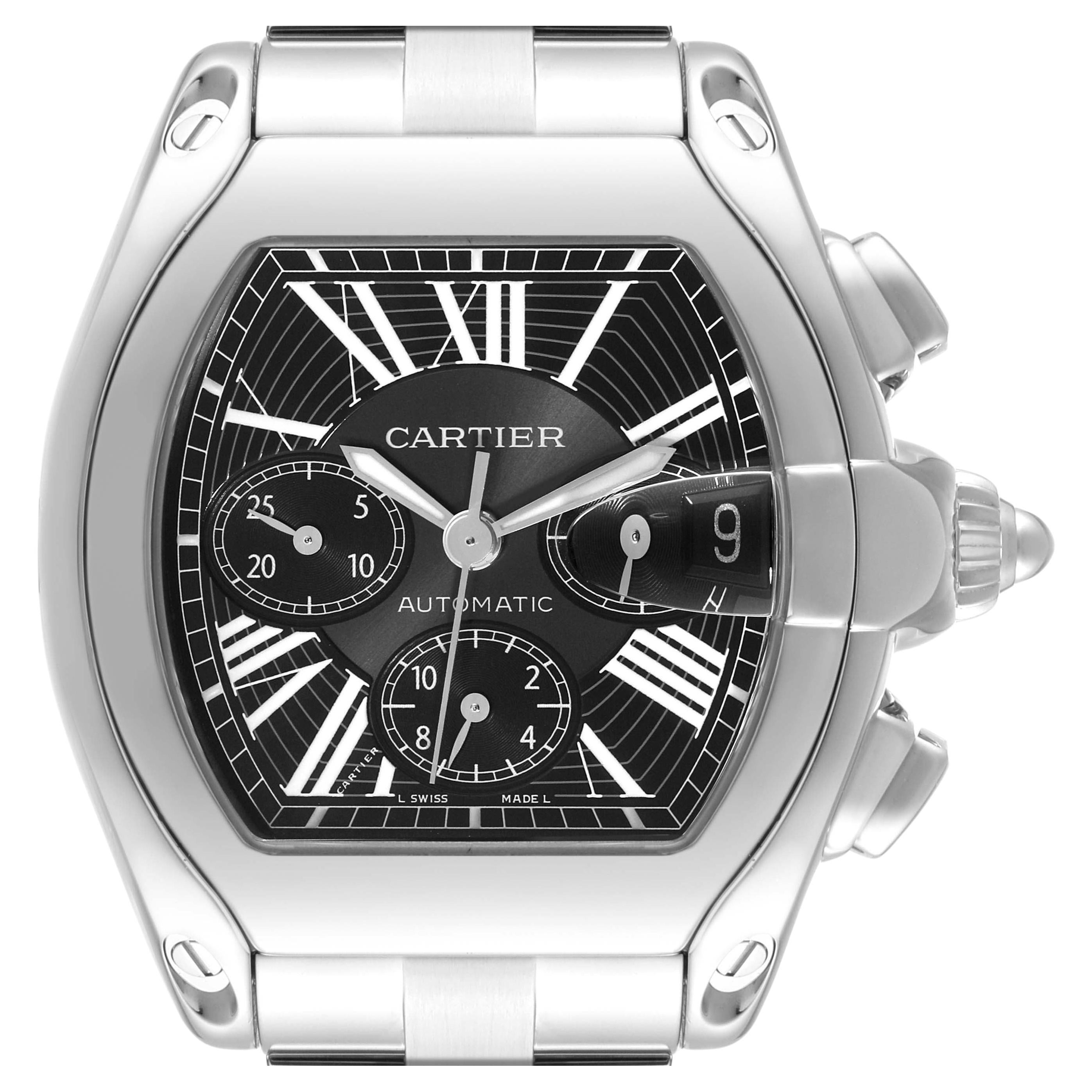 Cartier Roadster XL Chronograph Steel Mens Watch W62020X6 Box Papers
