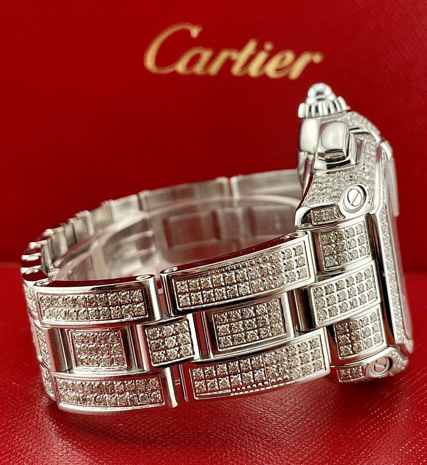 Modern Cartier Roadster XL Men's Watch Silver Dial 43mm Iced Out 12ct Diamonds Ref 2618 For Sale